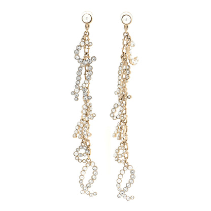 Chanel Crystal Pearl Drop Letter Earrings Gold 1 of 4