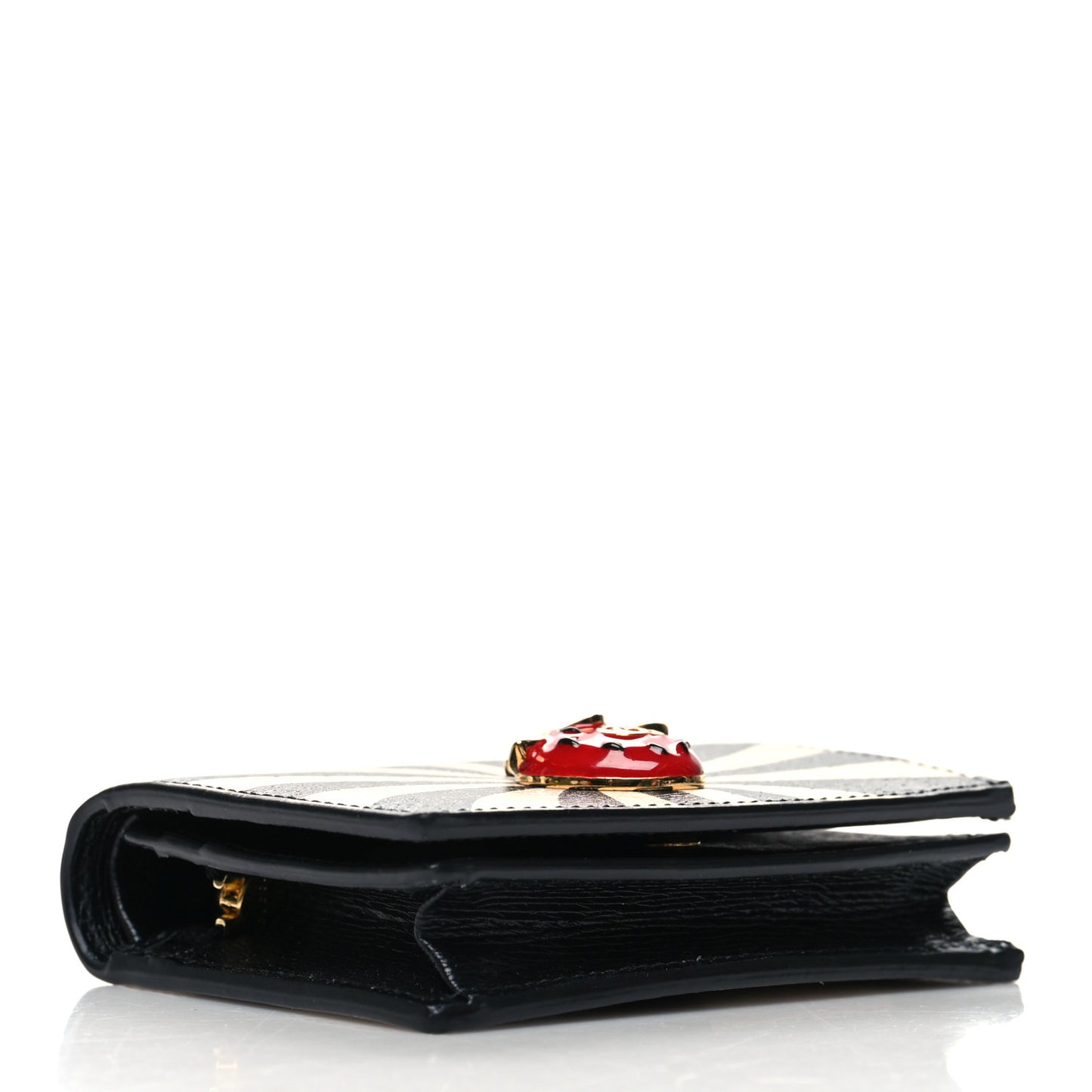 Textured Calfskin Double G Strawberry Card Case Black White