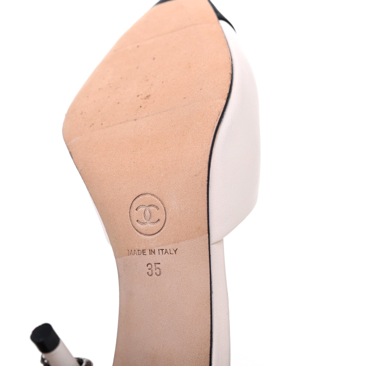 Chanel Lambskin Grosgrain Cap Toe Snake Pearl Mule 35 White Black 11 of 15