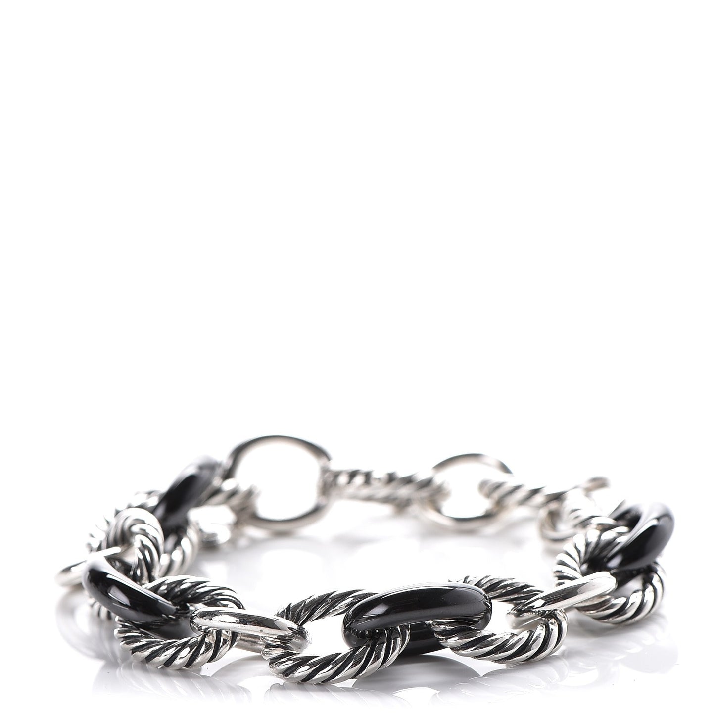 Sterling Silver Ceramic 13mm Large Oval Link Bracelet Black