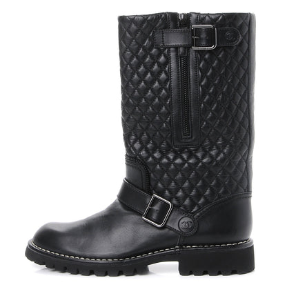 Chanel Calfskin Quilted Biker Boots 38 Black 1 of 8