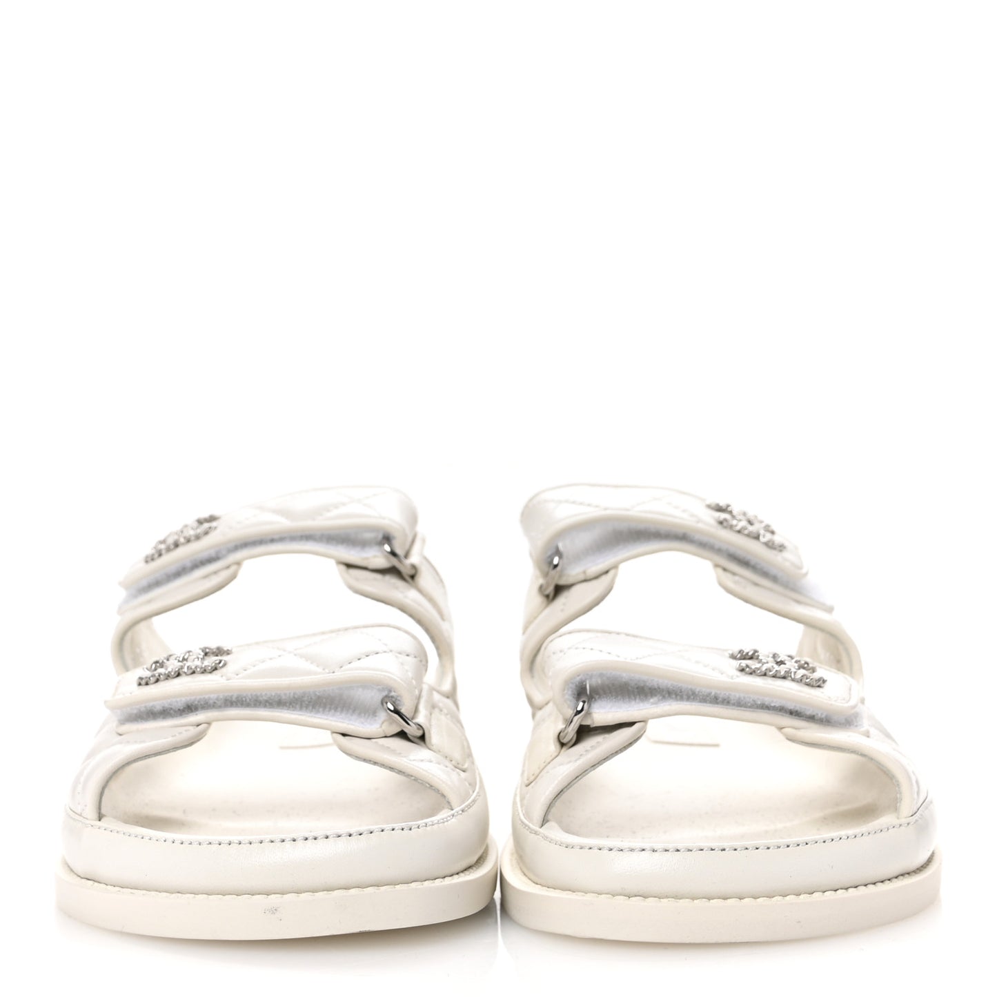 Lambskin Quilted Velcro Dad Chain CC Slide Sandals 39 White