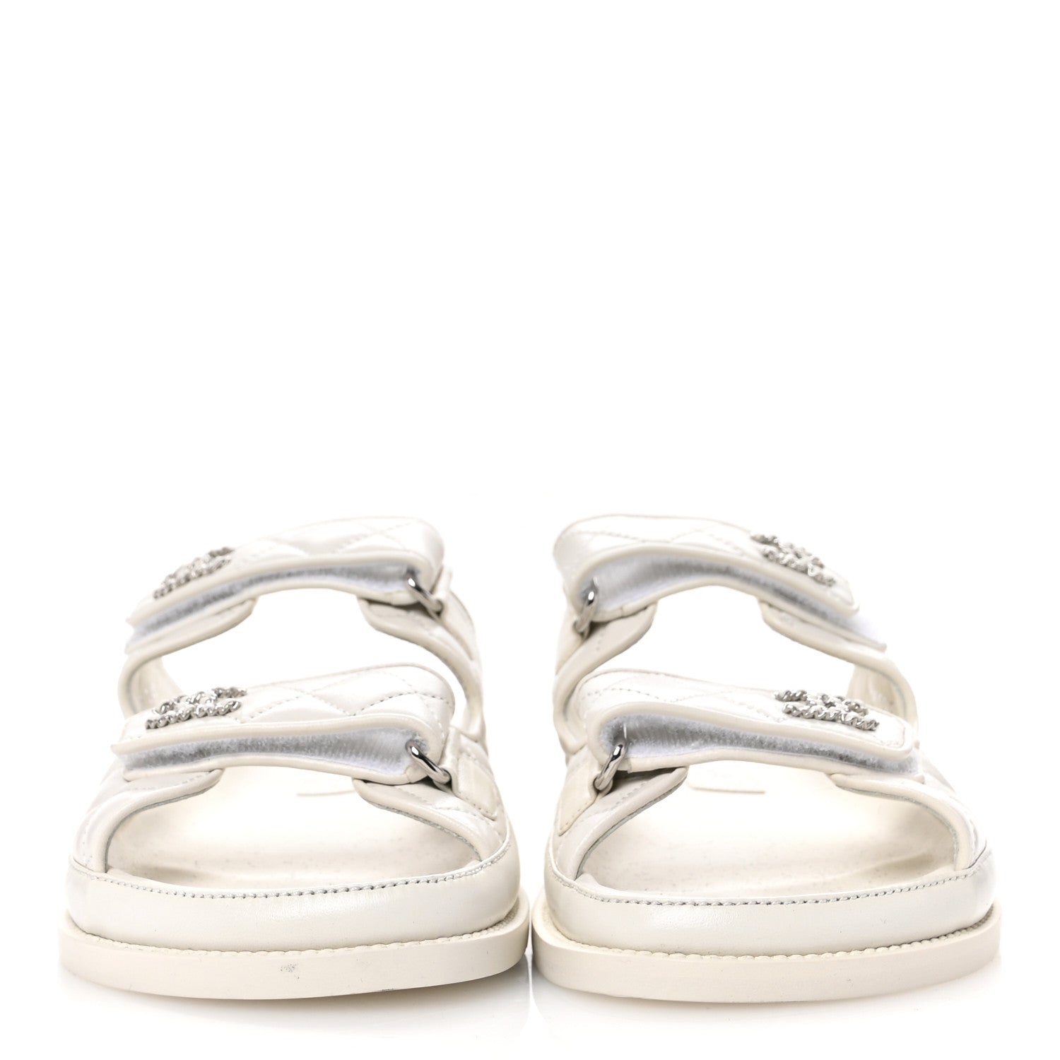 Chanel Lambskin Quilted Velcro Dad Chain CC Slide Sandals 39 White 3 of 9