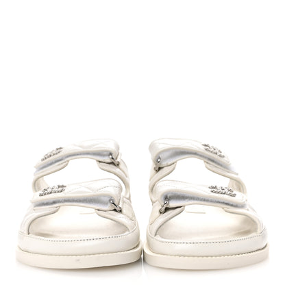 Chanel Lambskin Quilted Velcro Dad Chain CC Slide Sandals 39 White 3 of 9
