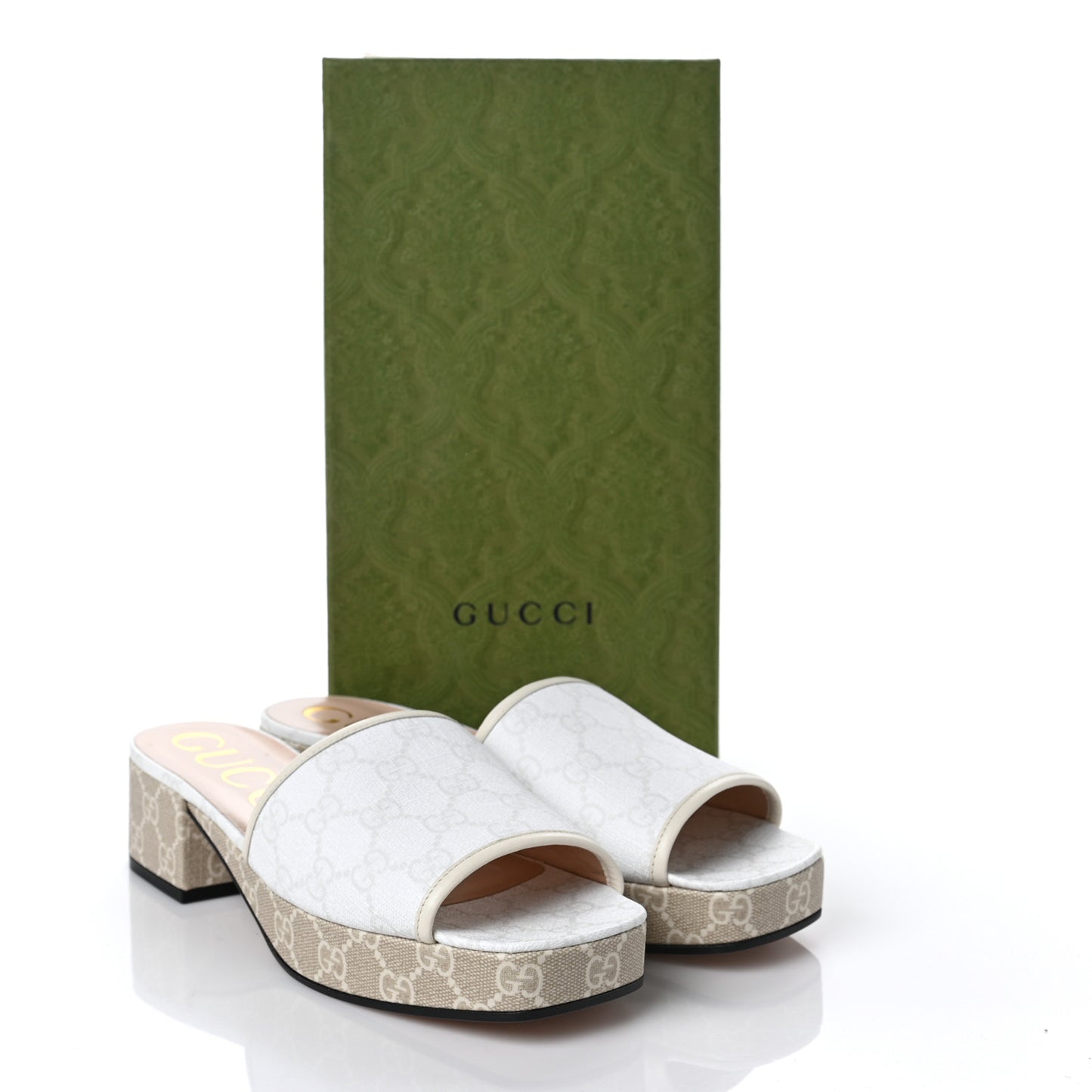 GG Supreme Monogram Malaga Kid Platform Mule Sandals 40 White Mystic White