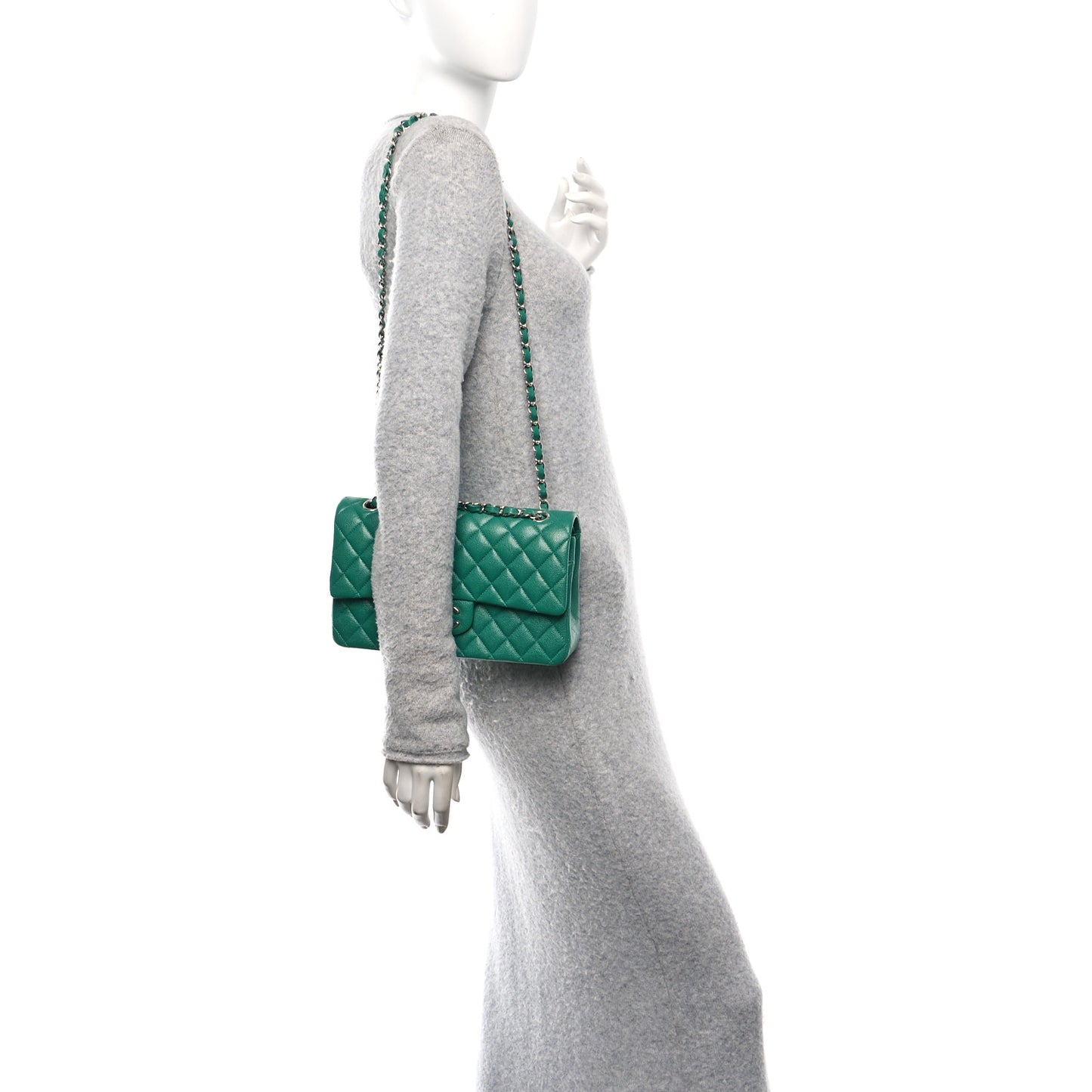 Caviar Quilted Medium Double Flap Green