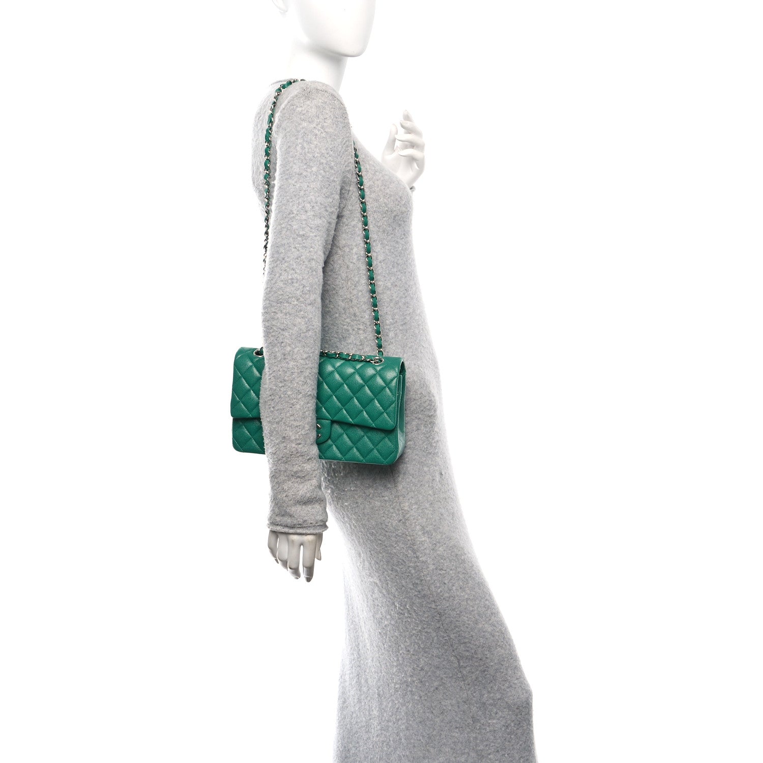 Chanel Caviar Quilted Medium Double Flap Green 2 of 12