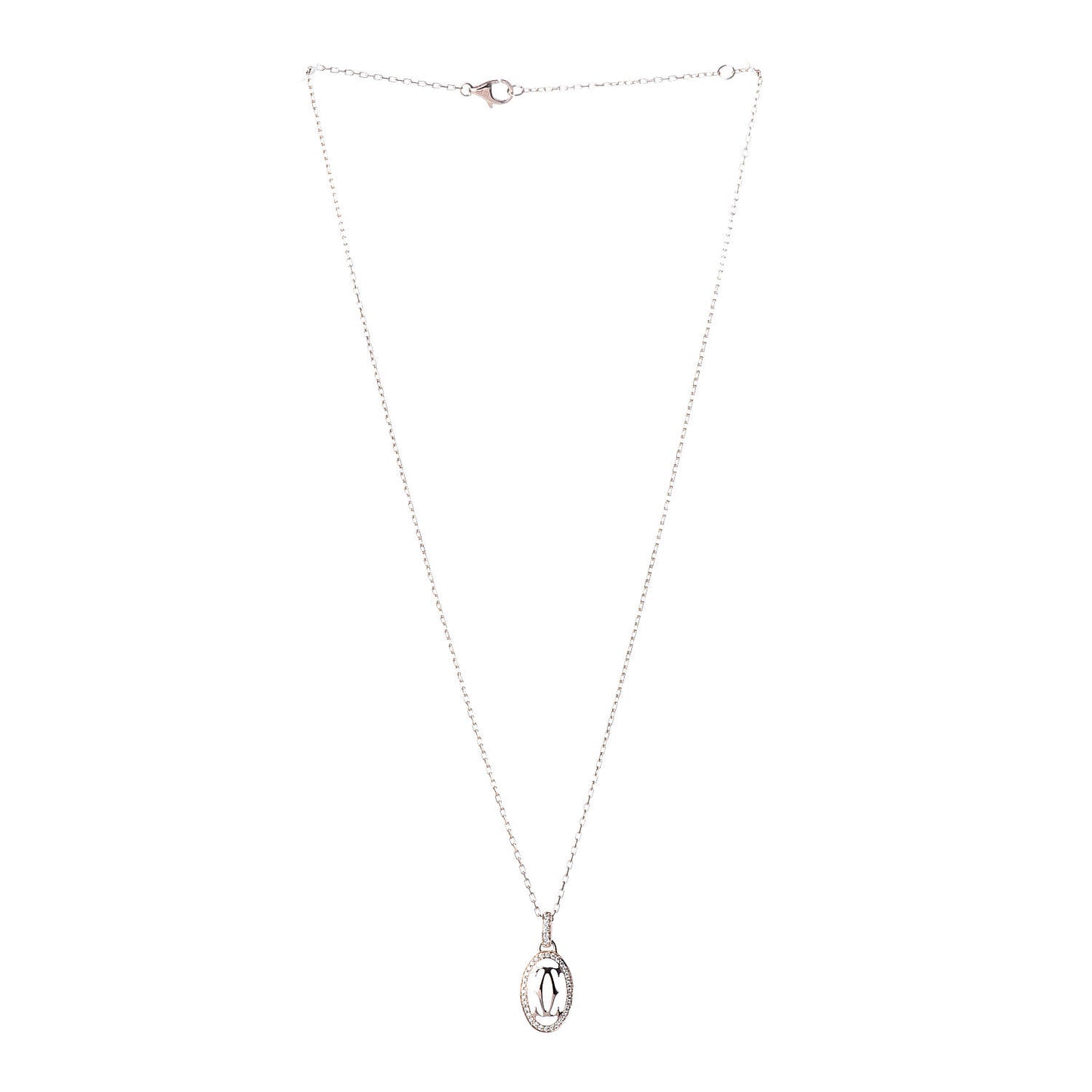 18K Pink Gold Diamond Logo Paved Pendant Necklace