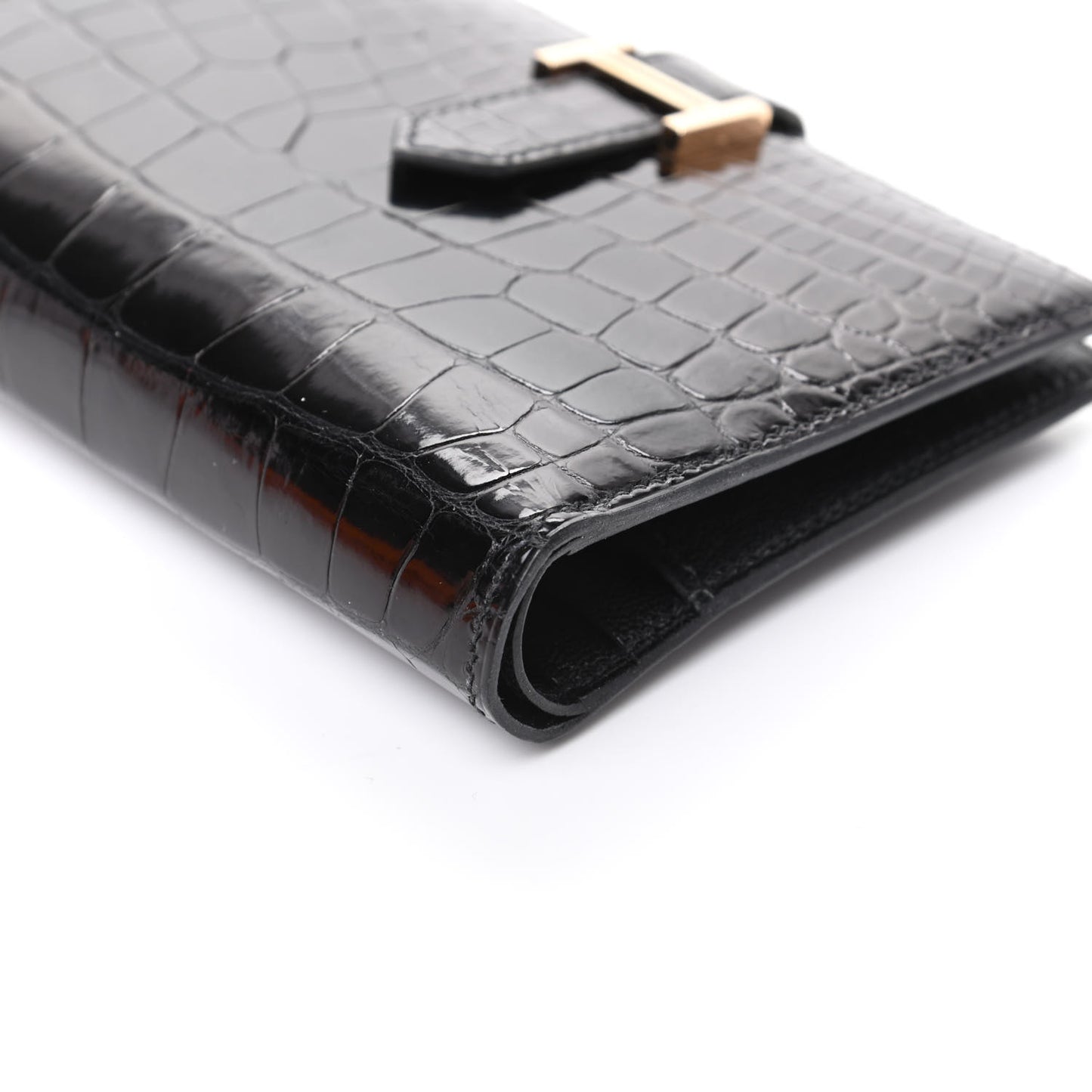 Shiny Alligator Bearn Compact Wallet Black