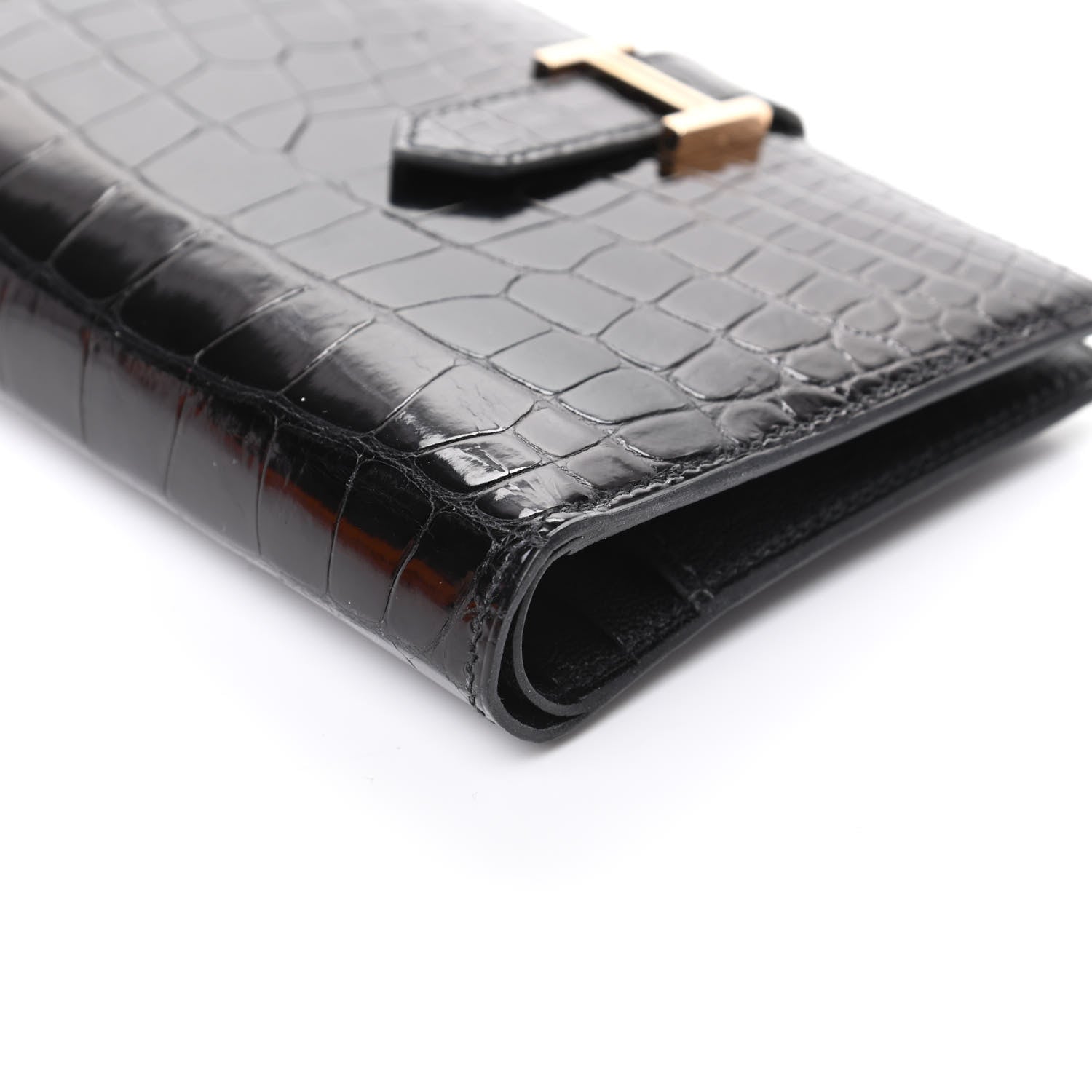 Hermes Shiny Alligator Bearn Compact Wallet Black 8 of 9