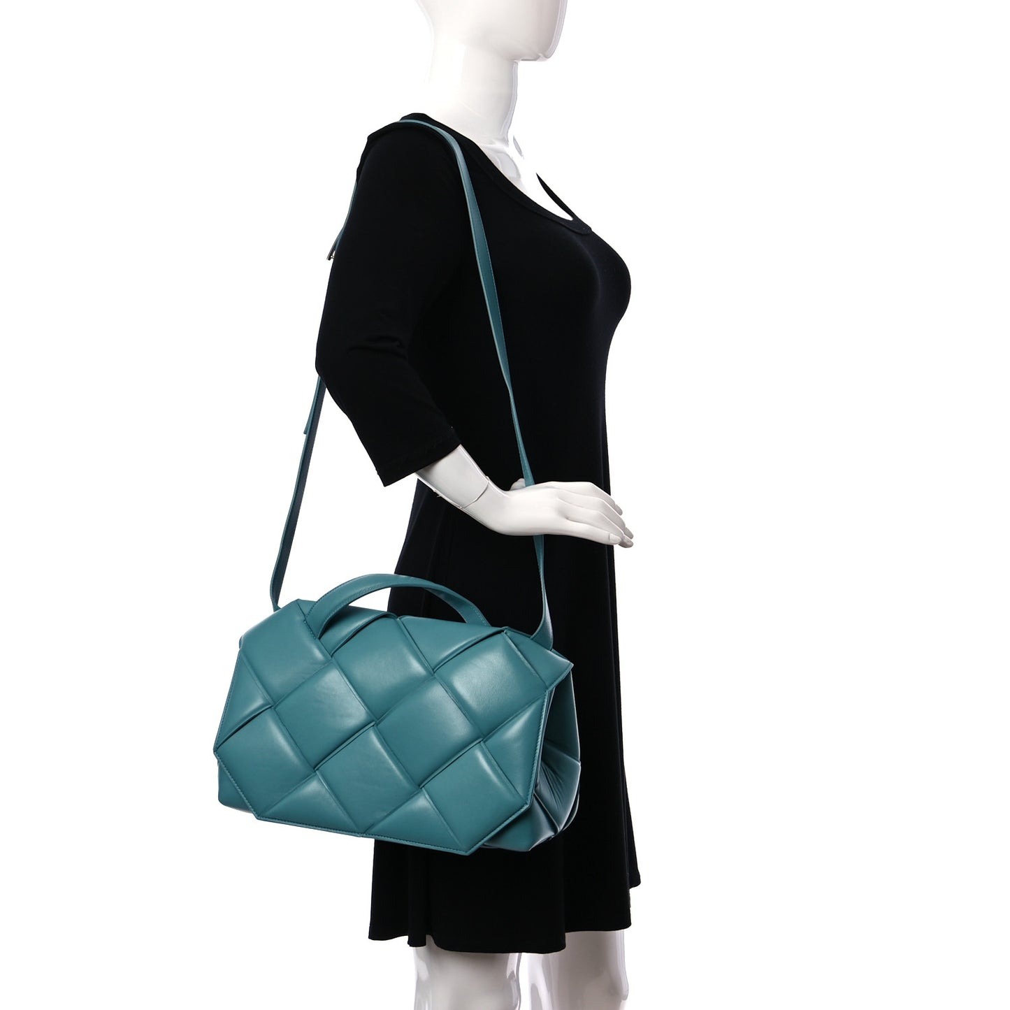 Nappa Intreccio Padded Top Handle Shoulder Bag Linoleum