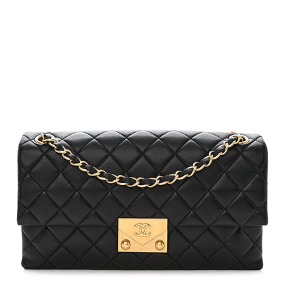 Chanel Lambskin Quilted 3 Pocket Accordion Flap Black 1 of 10