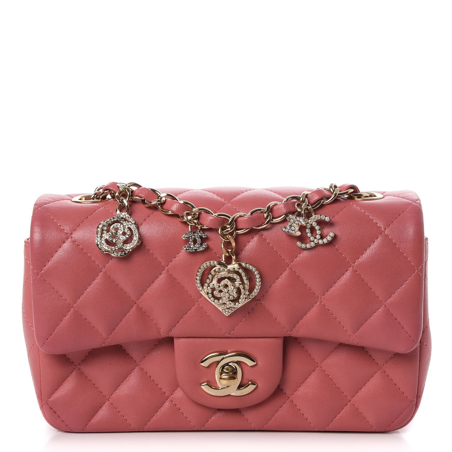 Lambskin Quilted Valentine Charms Mini Rectangular Flap Pink
