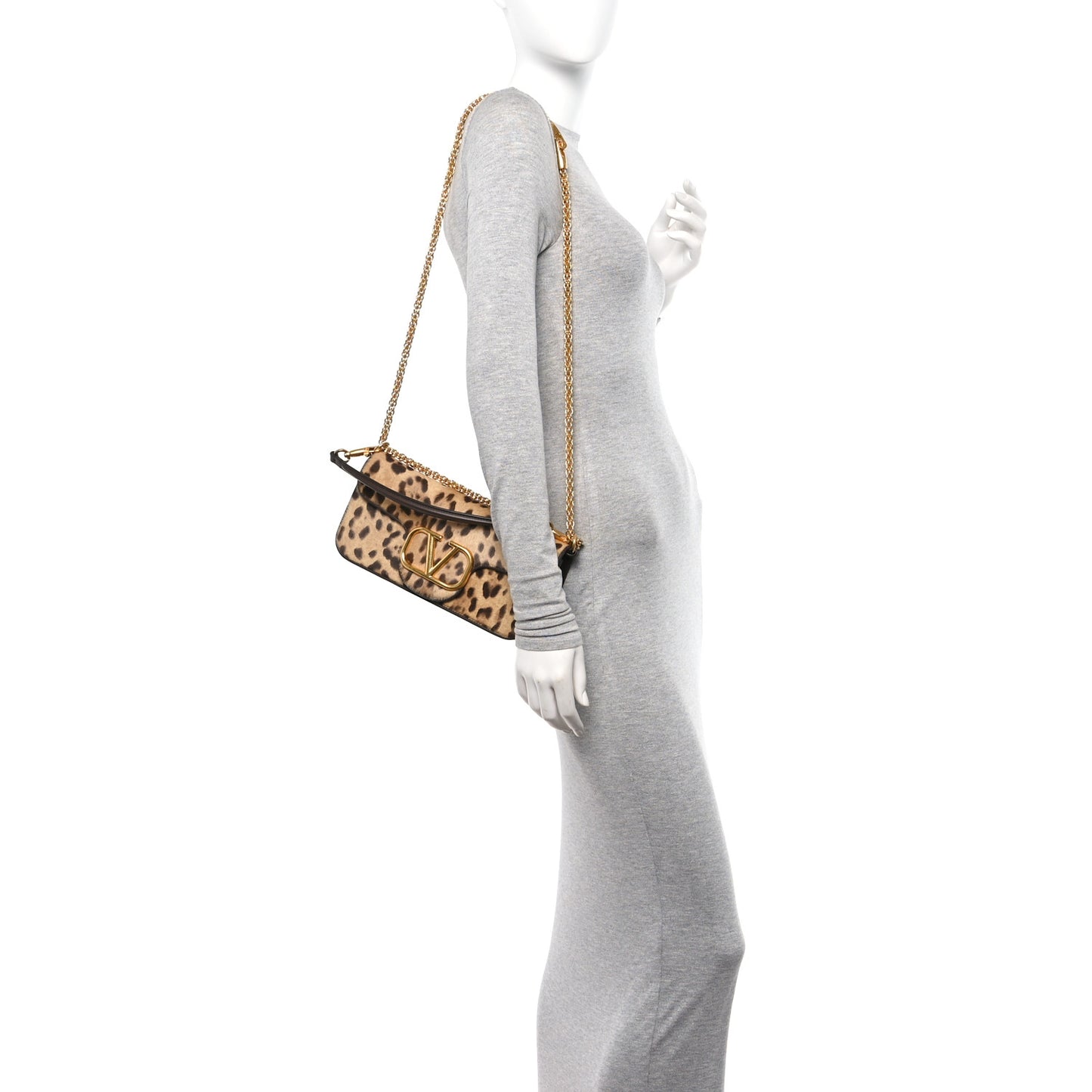 Pony Hair Leopard Vlogo Loco Shoulder Bag Champagne Testa Di Moro Fondant