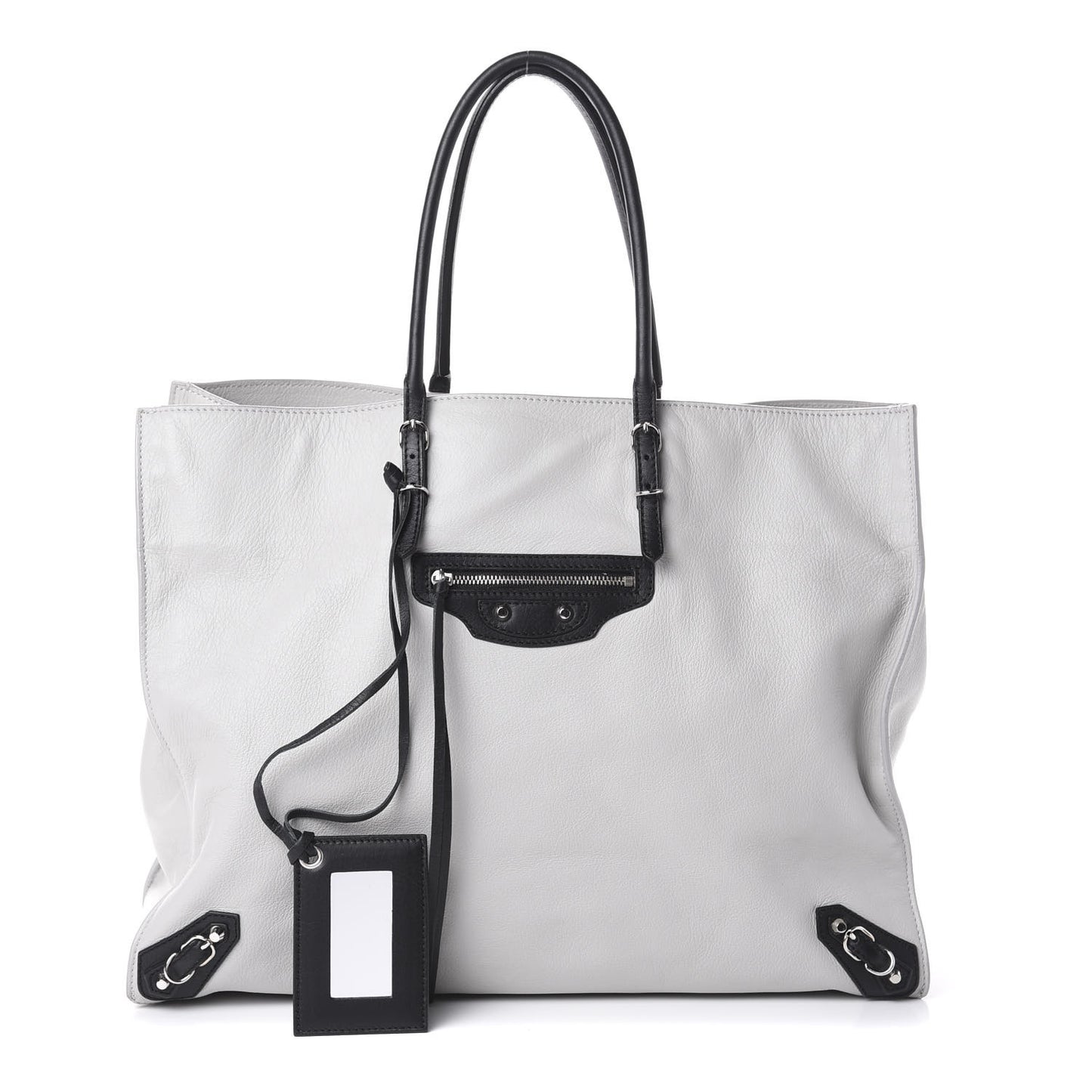 Supple Calfskin Bi-Color Papier A4 Tote White Black