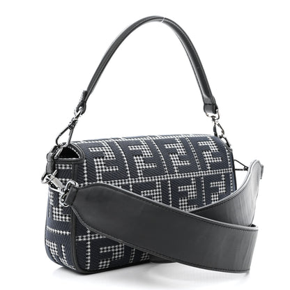 Fendi Wool Vitello King Houndstooth FF Embroidered Baguette Grigio Anthracite 3 of 10