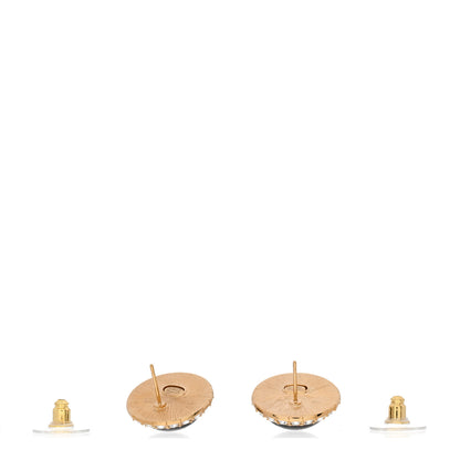 Chanel Metal Wood Crystal CC Round Earrings Gold Brown 3 of 5