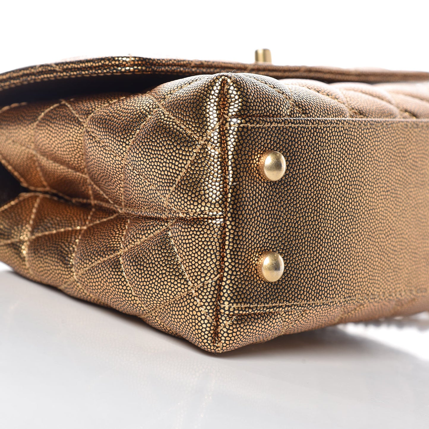 Metallic Caviar Quilted Mini Coco Handle Flap Gold