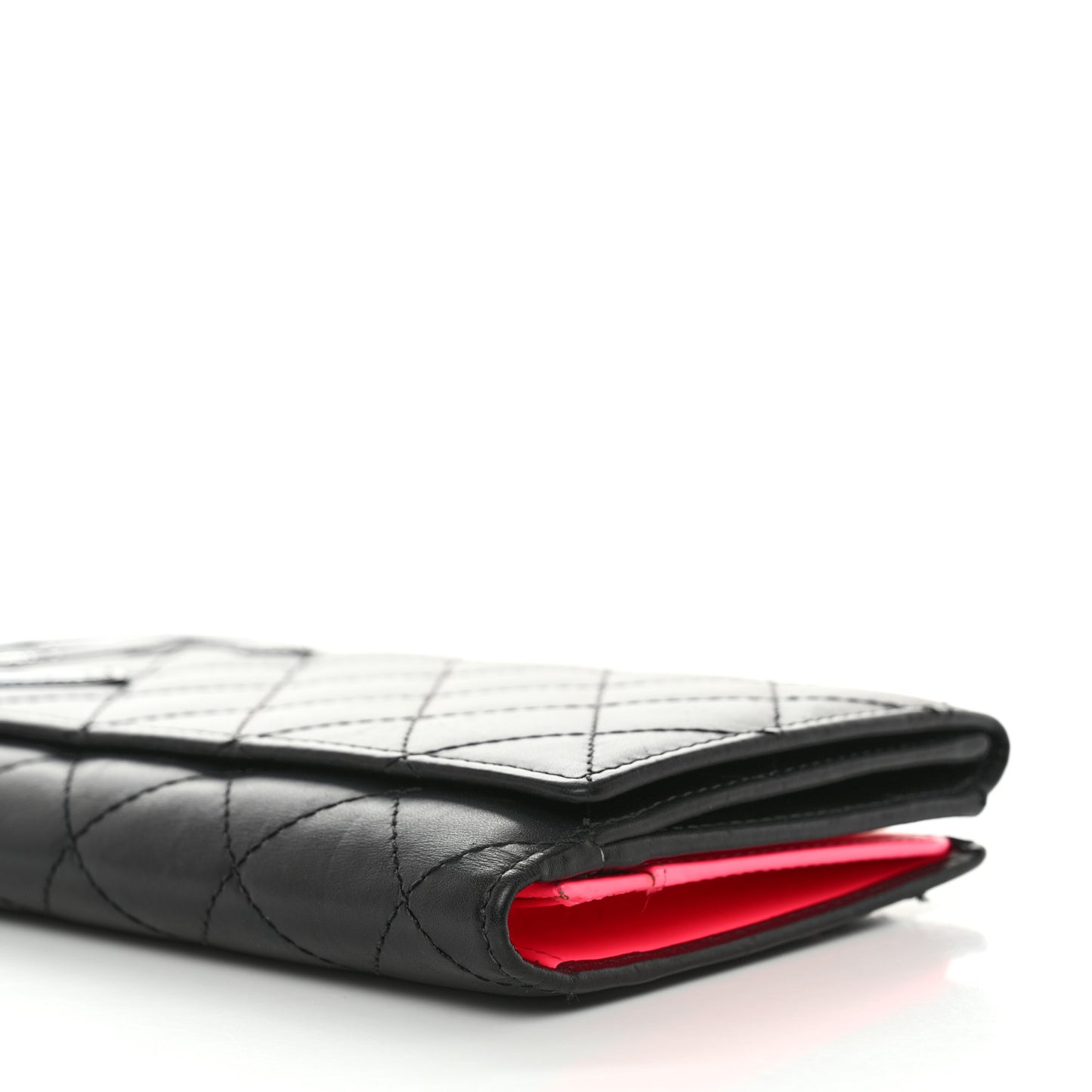 Calfskin Quilted Cambon Long Double Wallet Black