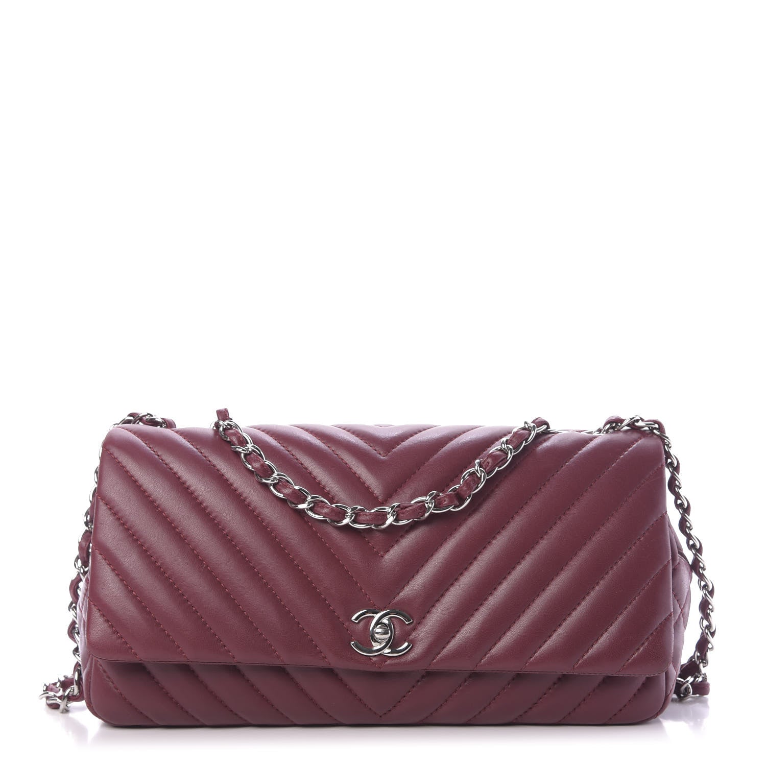 Chanel Lambskin Chevron Quilted Large Surpique Flap Dark Red 1 of 11