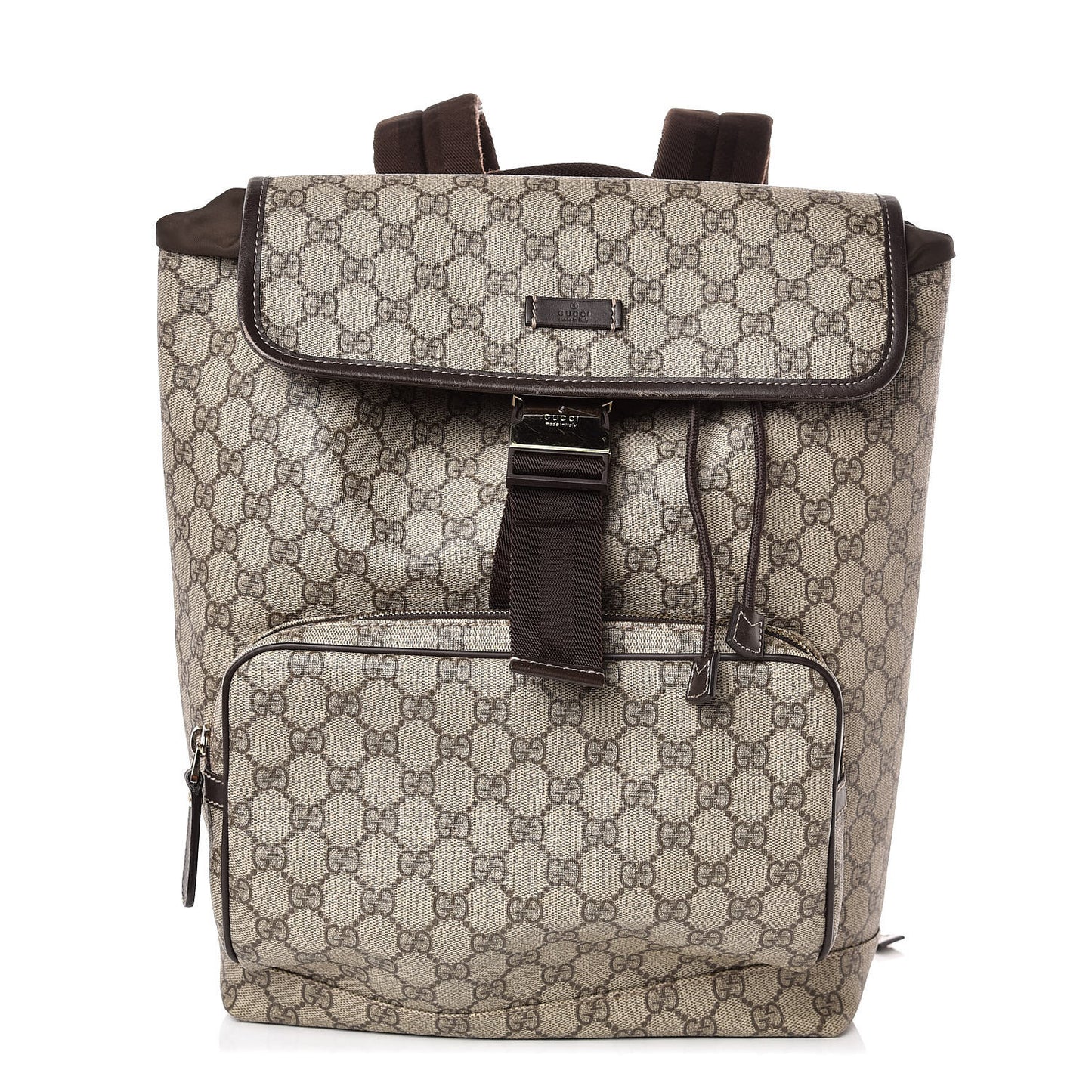 GG Supreme Monogram Medium Single Buckle Rucksack Backpack Beige Ebony Brown