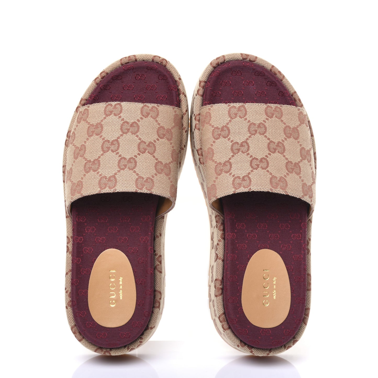 Canvas GG Monogram Angelina Platform Slide Sandals 36.5 Beige Ruggine