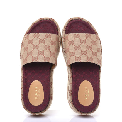 Gucci Canvas GG Monogram Angelina Platform Slide Sandals 36.5 Beige Ruggine 5 of 10