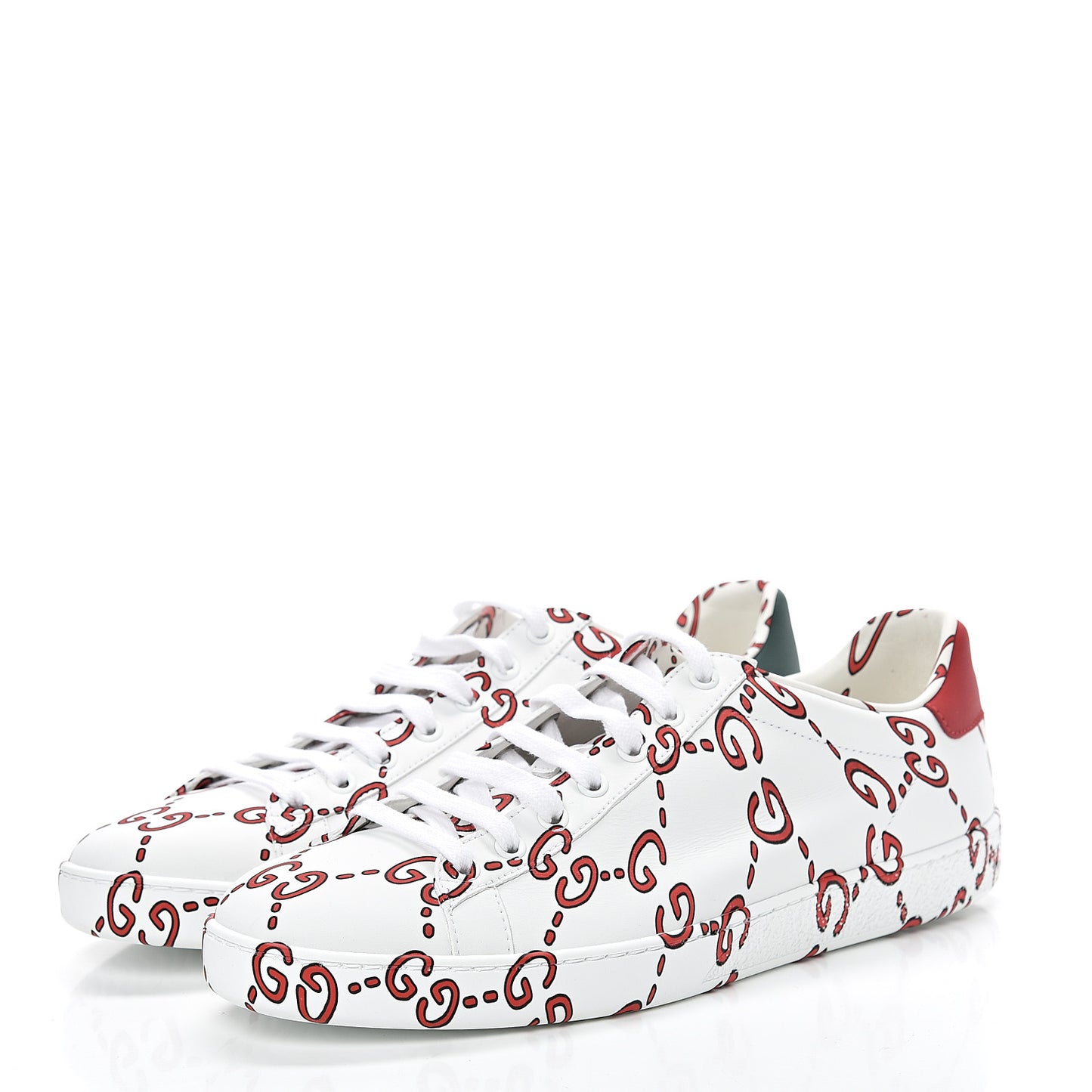 Calfskin GucciGhost Print Womens Ace Sneakers 40.5 White Hibiscus Red