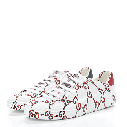 Gucci Calfskin GucciGhost Print Womens Ace Sneakers 40.5 White Hibiscus Red 3 of 10