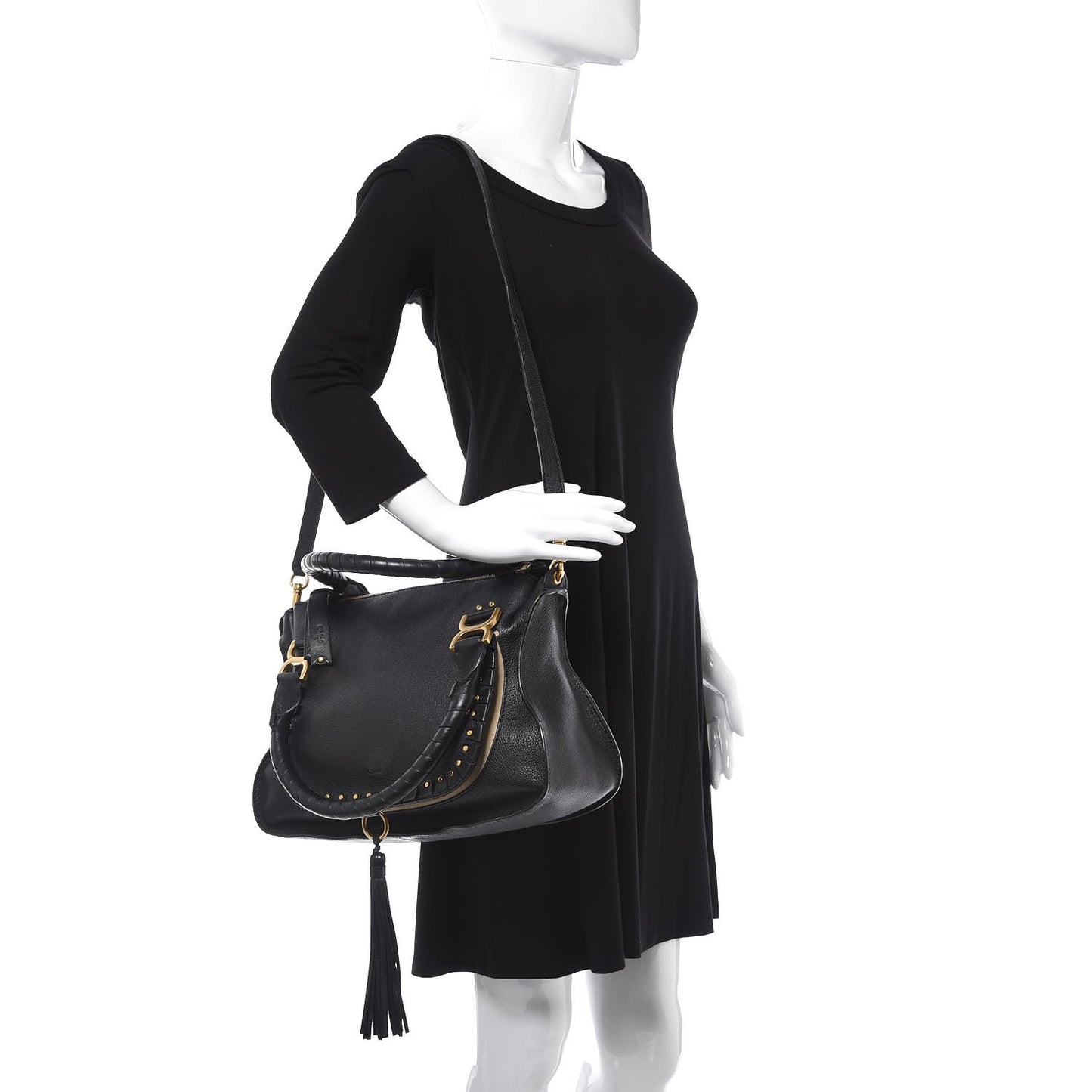 Calfskin Studded Medium Marcie Satchel Black