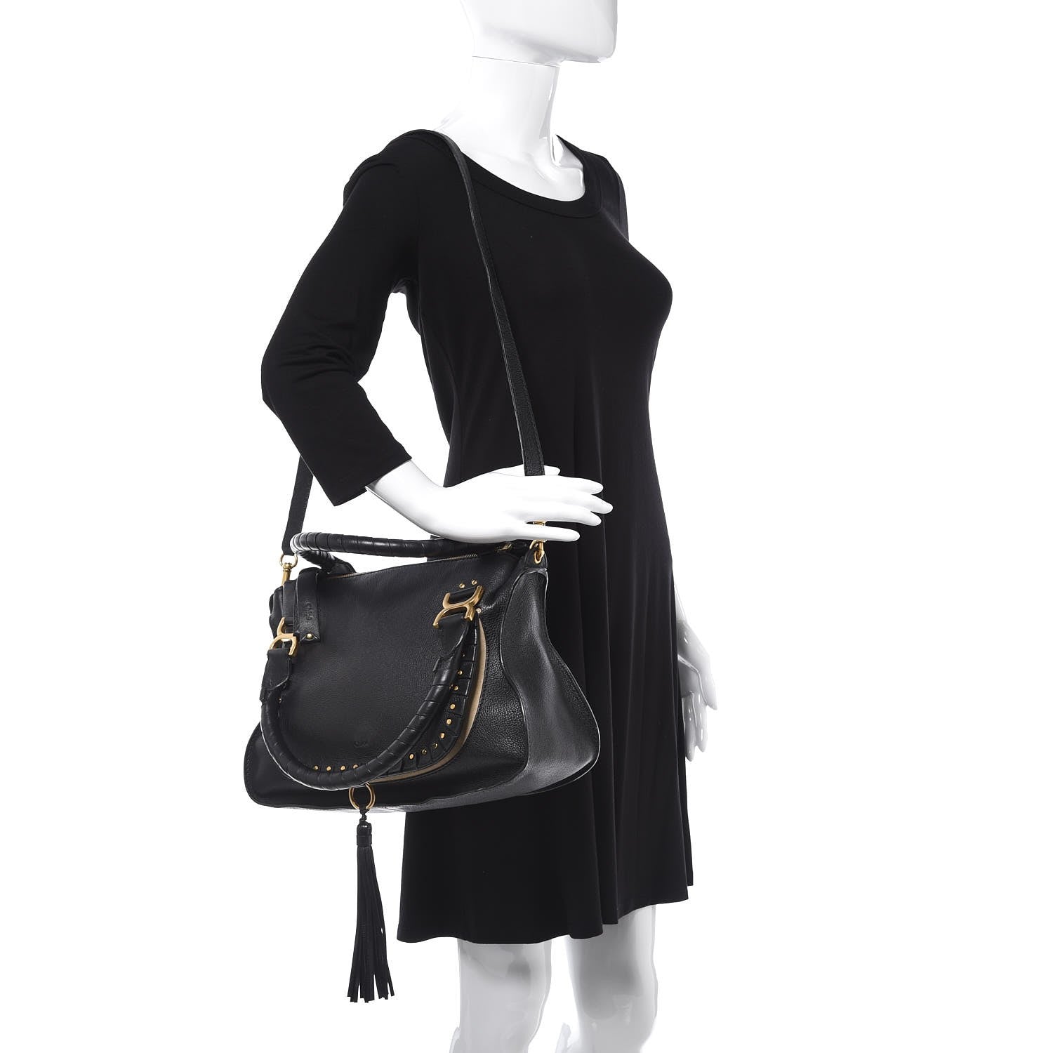 Chloe Calfskin Studded Medium Marcie Satchel Black 3 of 12