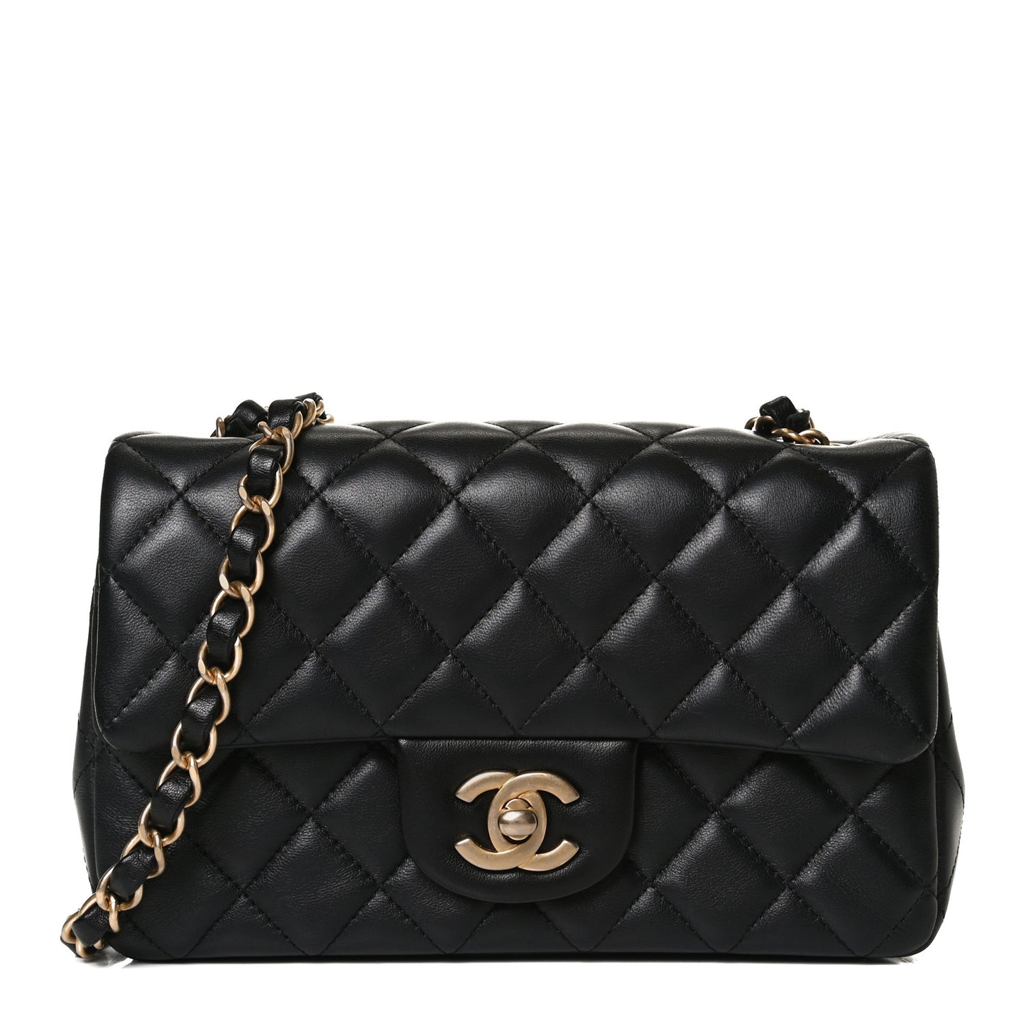 Lambskin Quilted Mini Rectangular Flap Black
