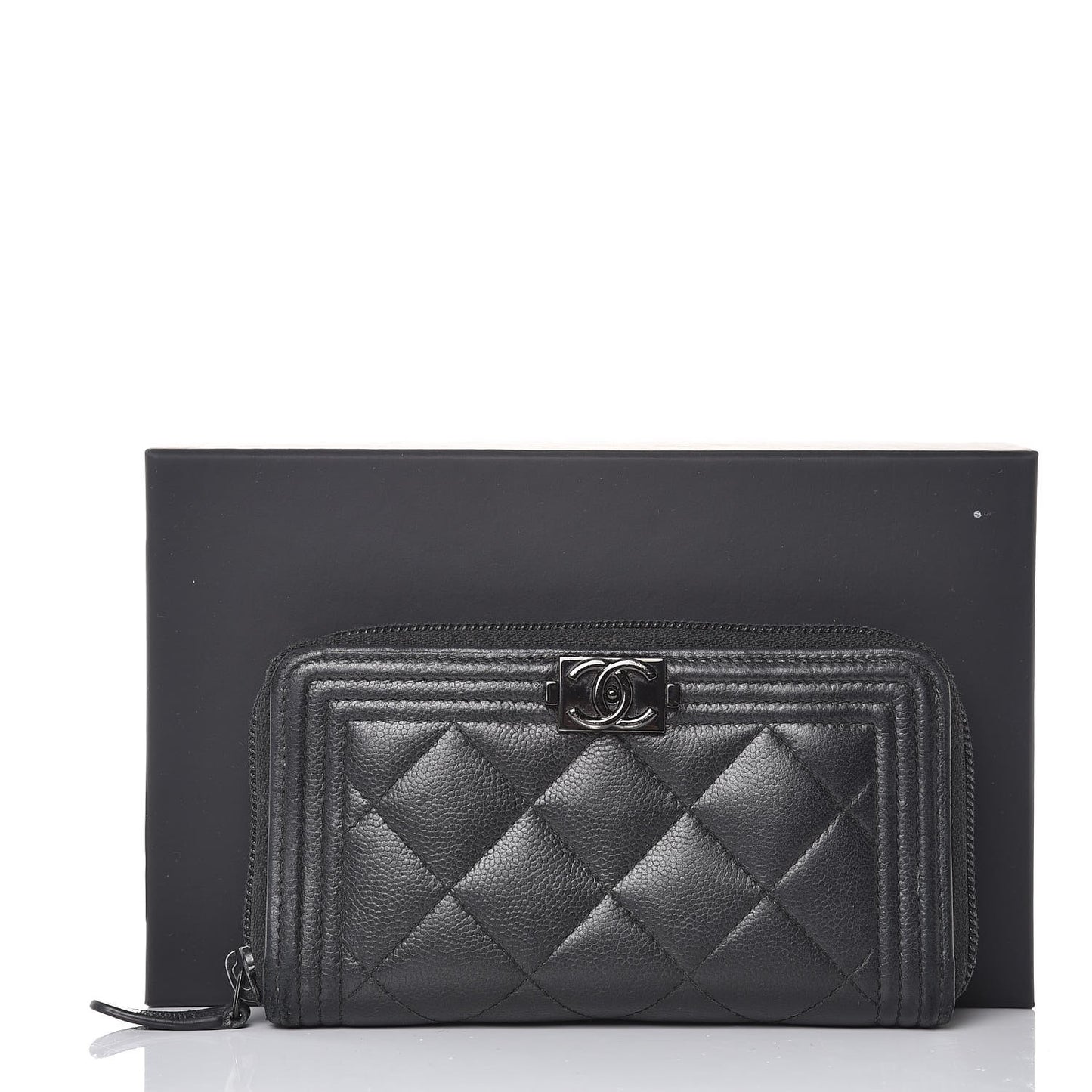 Caviar Quilted Boy Small Zip Around Wallet So Black