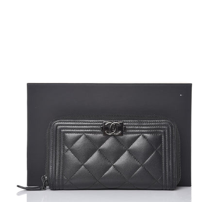 Chanel Caviar Quilted Boy Small Zip Around Wallet So Black 21 of 21