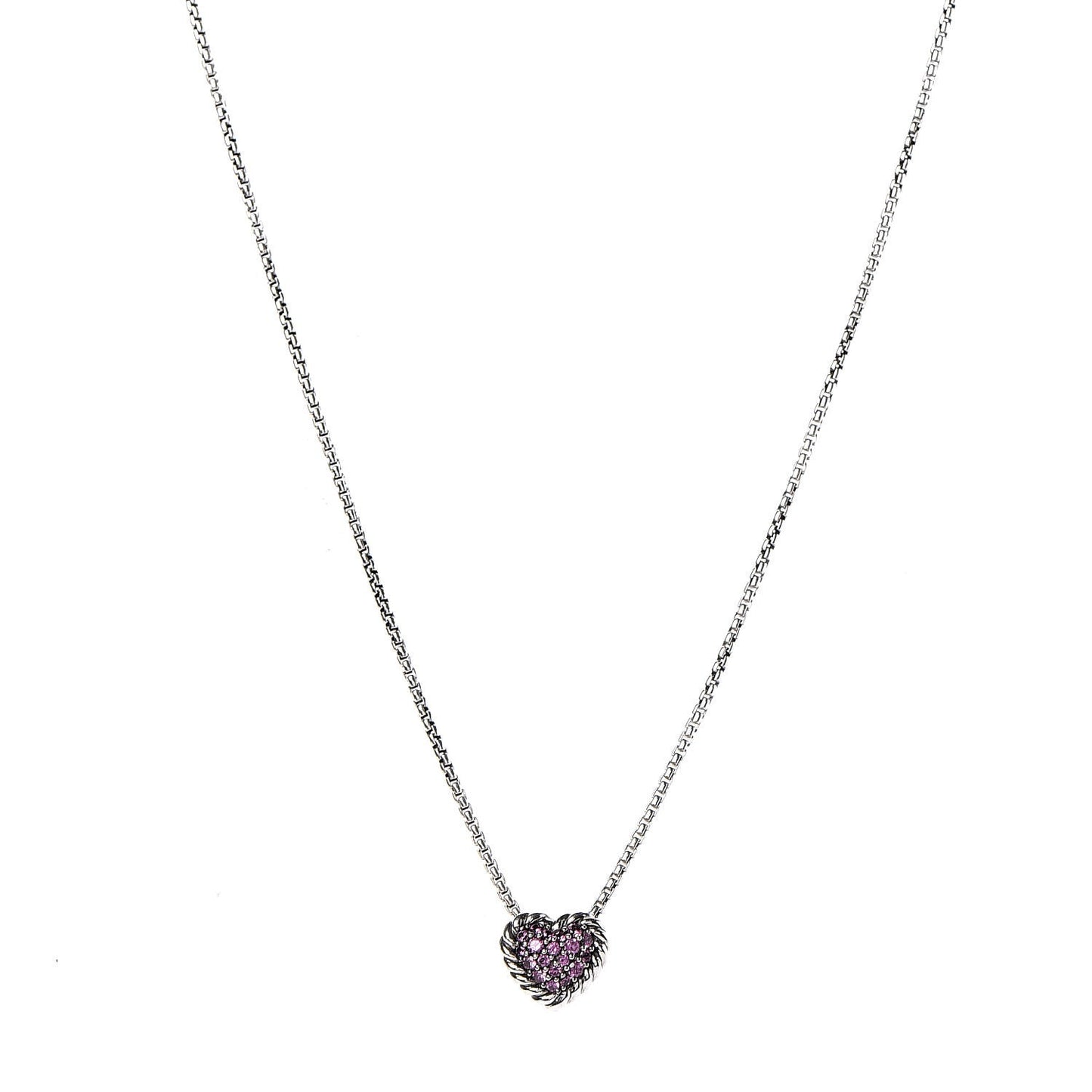 Sterling Silver Pink Sapphire Petite Pave Heart Pendant Necklace