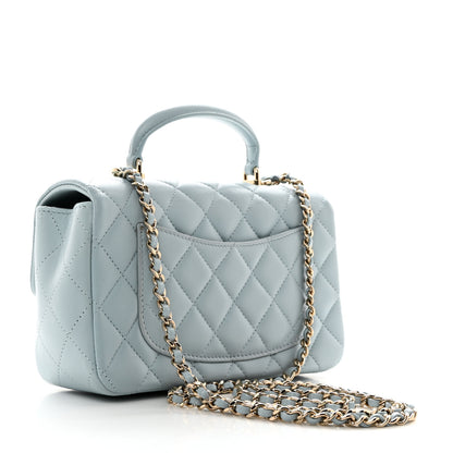Chanel Lambskin Quilted Mini Top Handle Rectangular Flap Light Blue 3 of 11