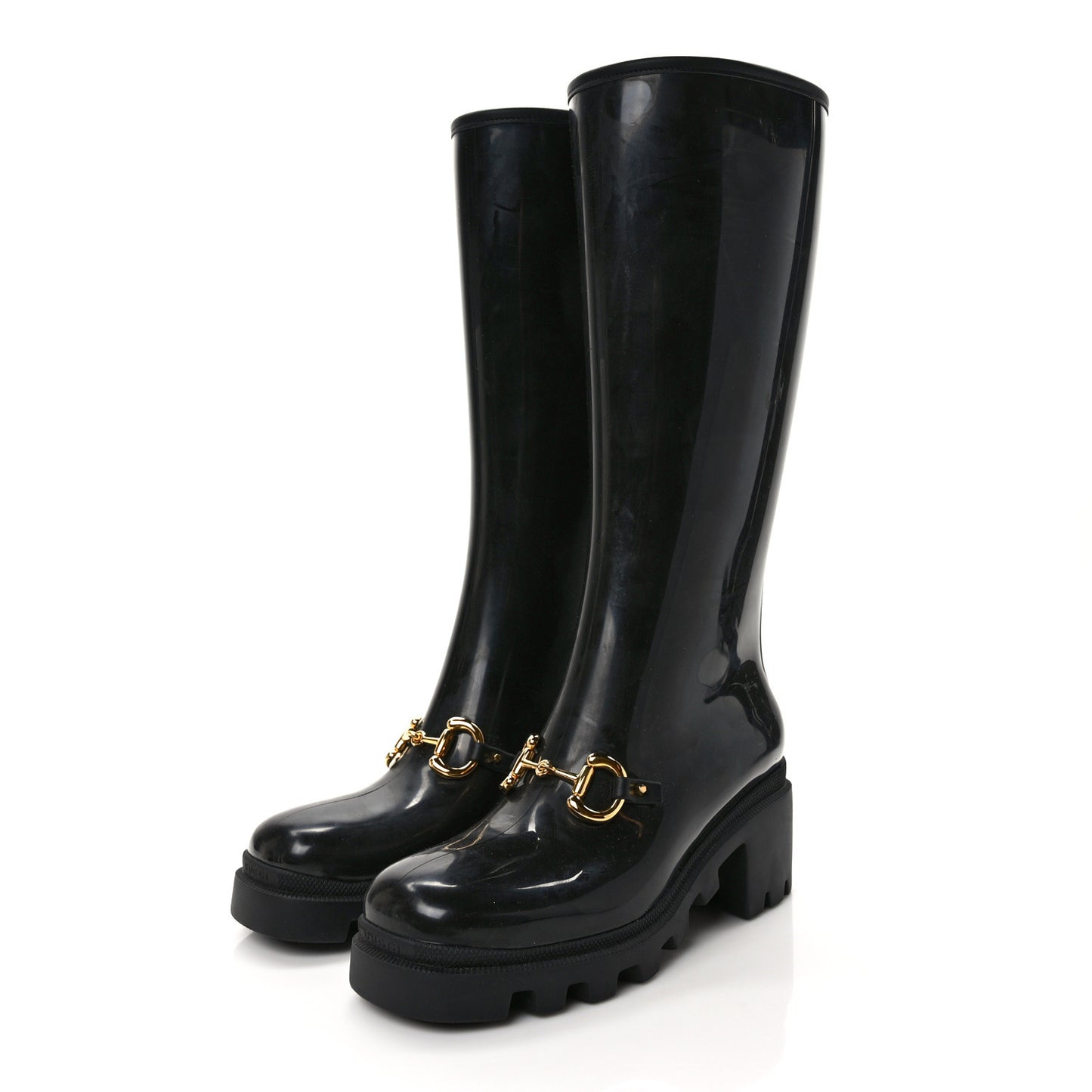 Rubber Horsebit Knee High Boots 40 Black