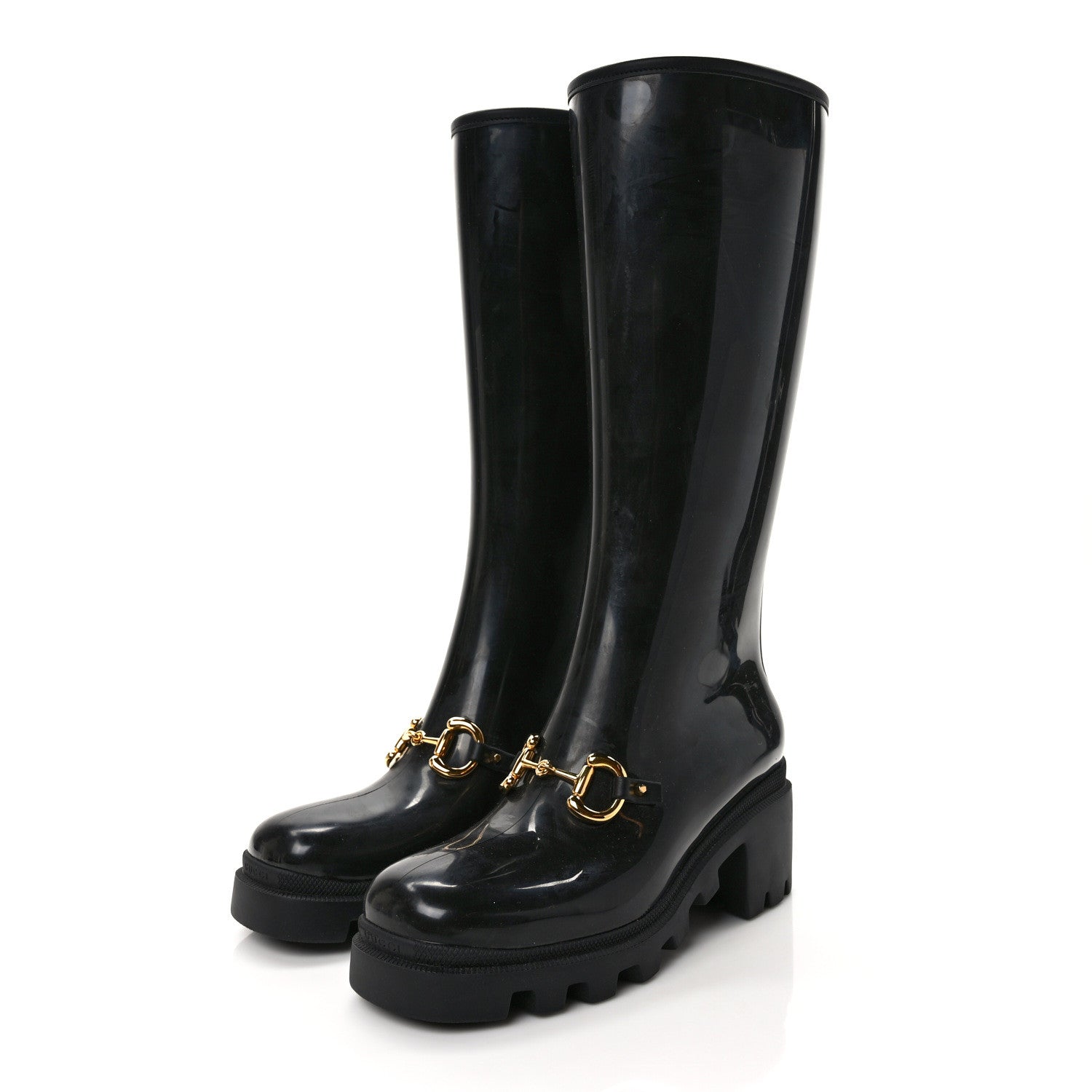 Gucci Rubber Horsebit Knee High Boots 40 Black 3 of 6