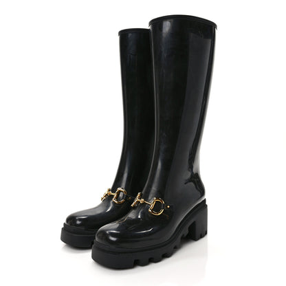 Gucci Rubber Horsebit Knee High Boots 40 Black 3 of 6