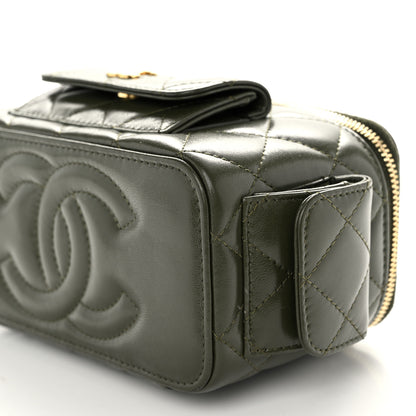 Chanel Lambskin Quilted Polly Pocket East West Top Vanity With Chain Khaki 10 of 10