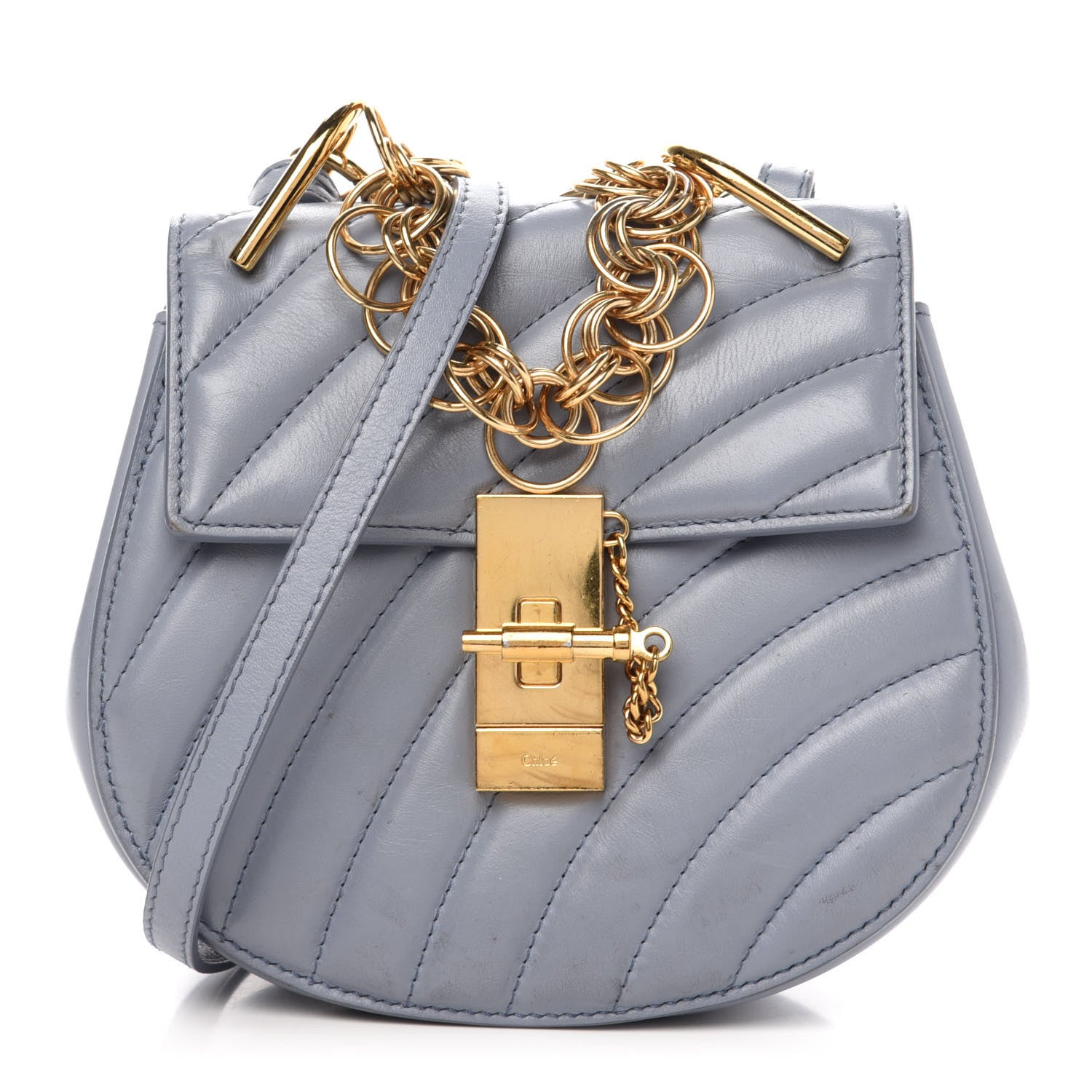 Chloe Calfskin Quilted Mini Drew Bijou Shoulder Bag Washed Blue 1 of 12