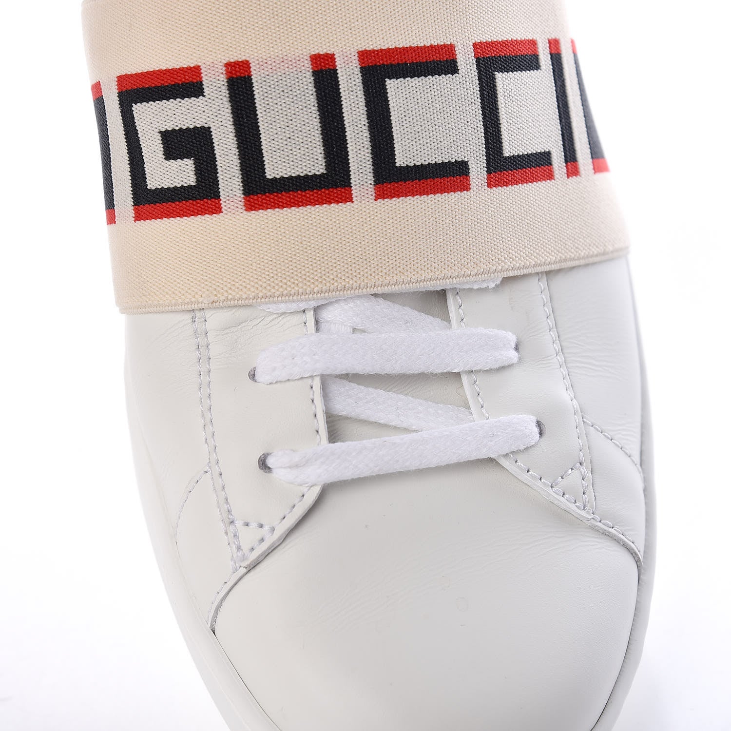 Gucci Calfskin Stripe Mens New Ace Sneakers 8 White Ecru Red Flame 15 of 22