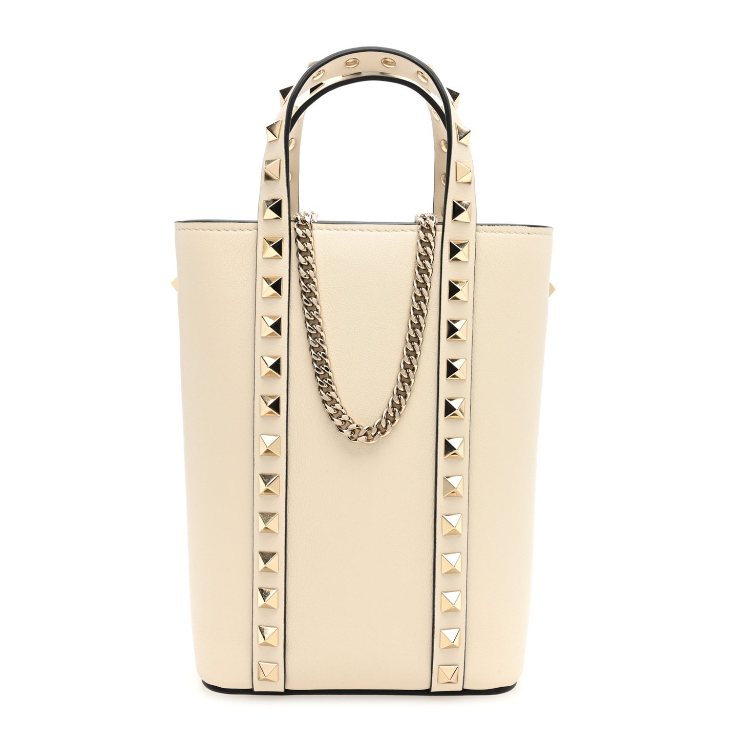 Pebbled Calfskin Rockstud North South Crossbody Bag Light Ivory