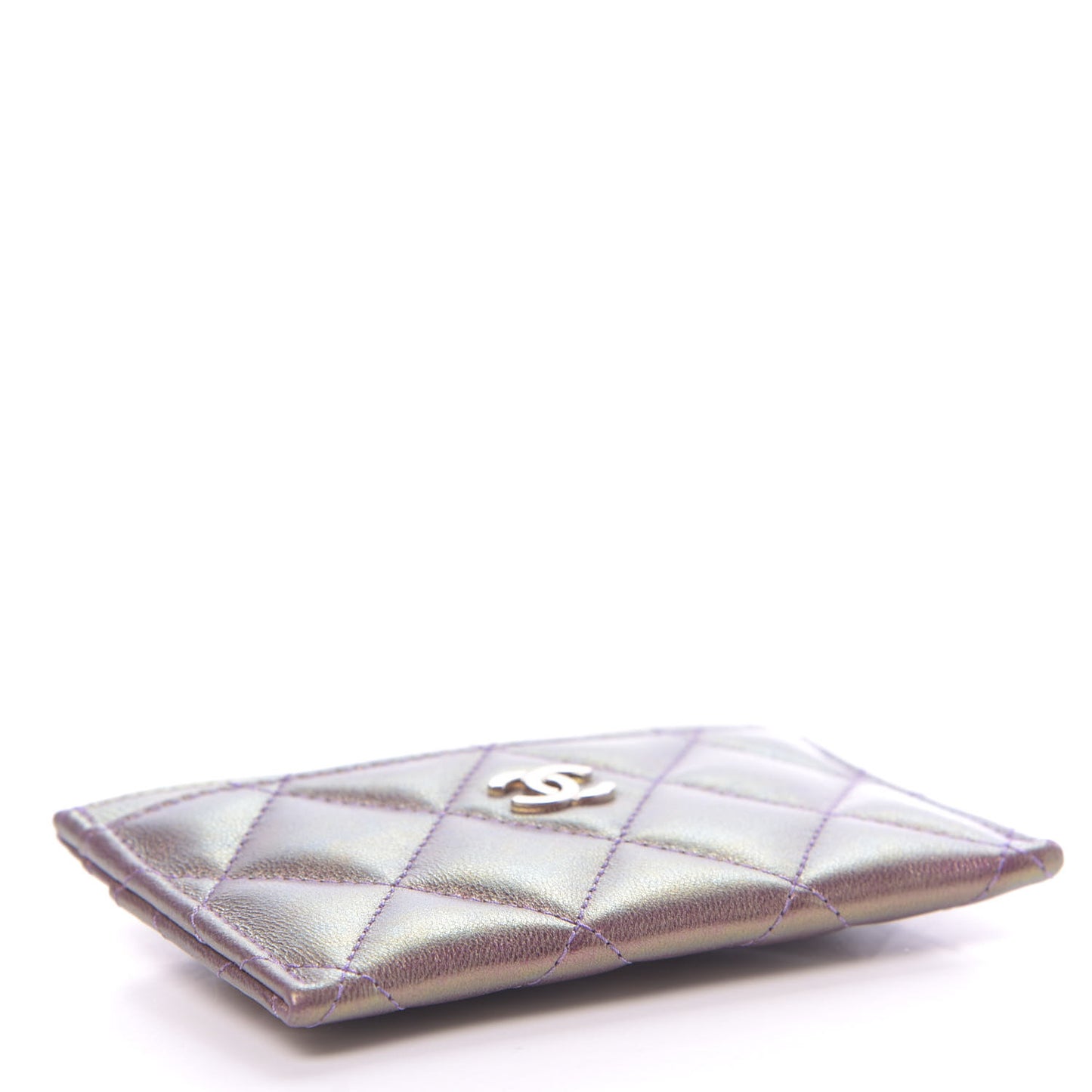 Iridescent Lambskin Quilted Card Holder Purple