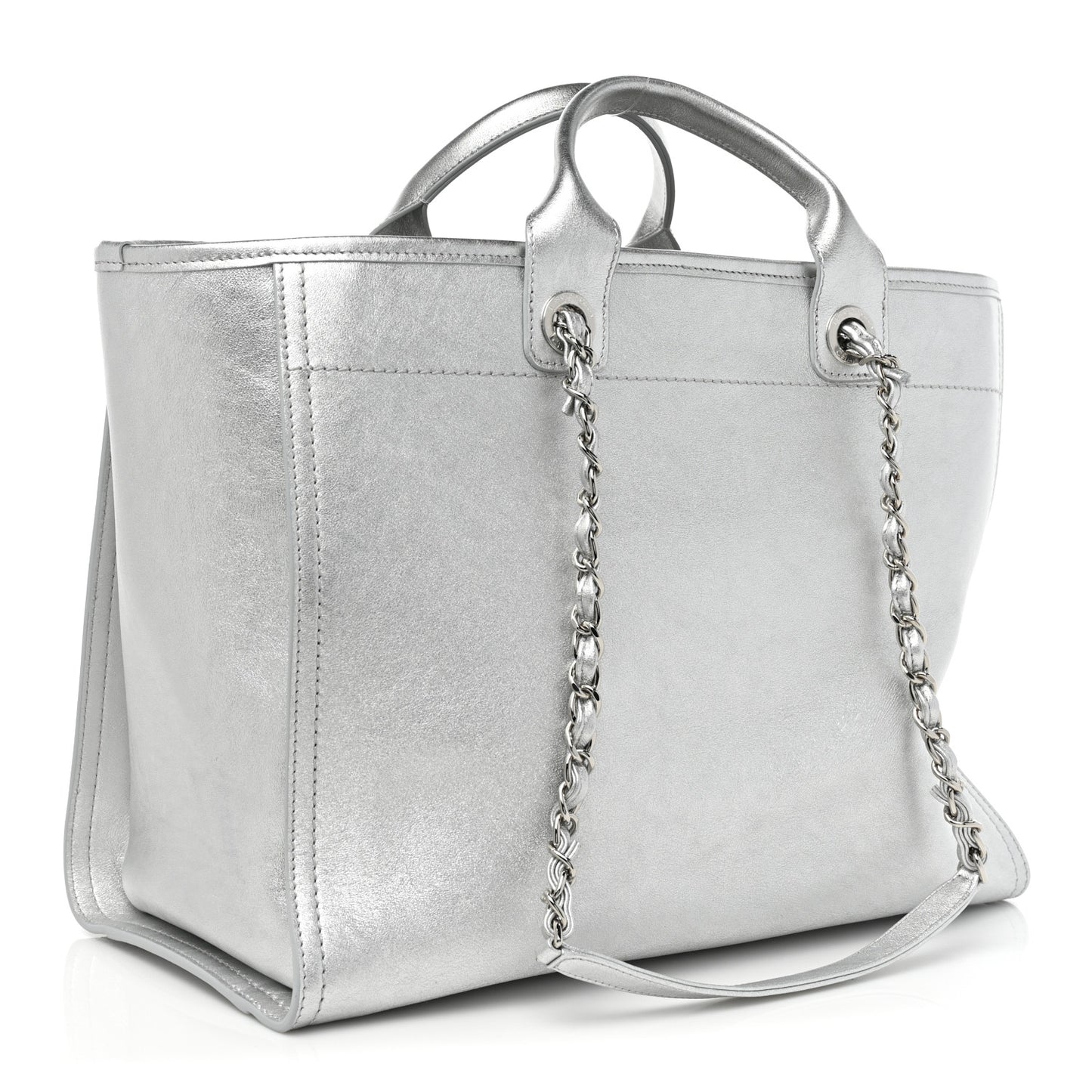 Metallic Calfskin Medium Deauville Tote Silver