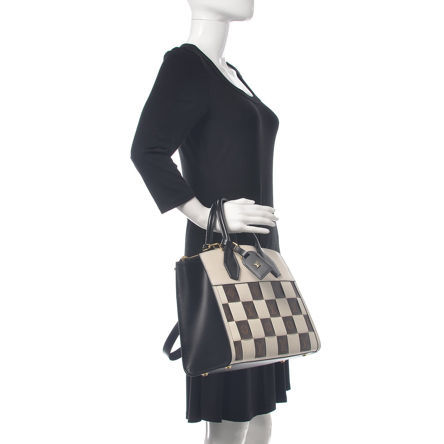 Calfskin Monogram Damier Tressage City Steamer MM Creme