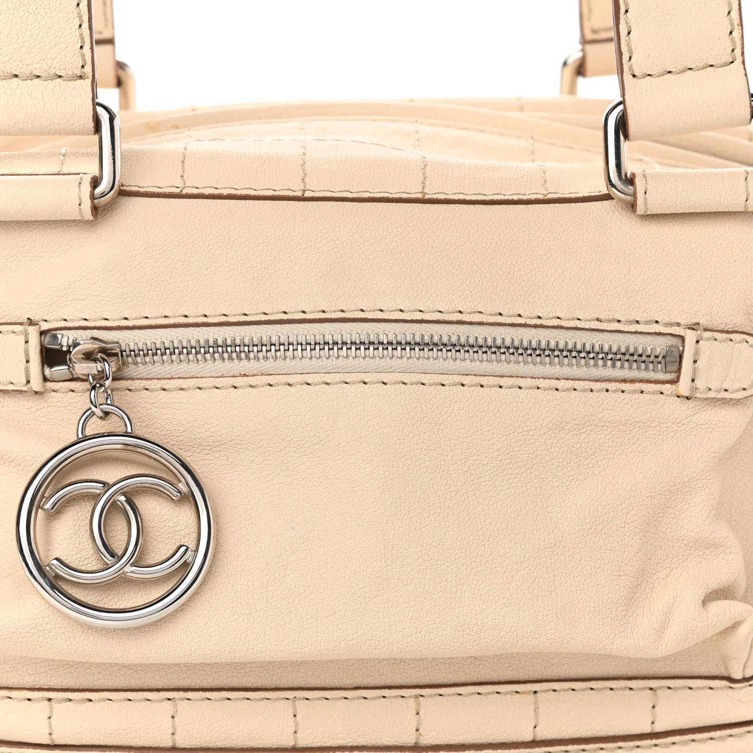 Chanel Goatskin Square Stitch Essential Bowler White 7 of 12