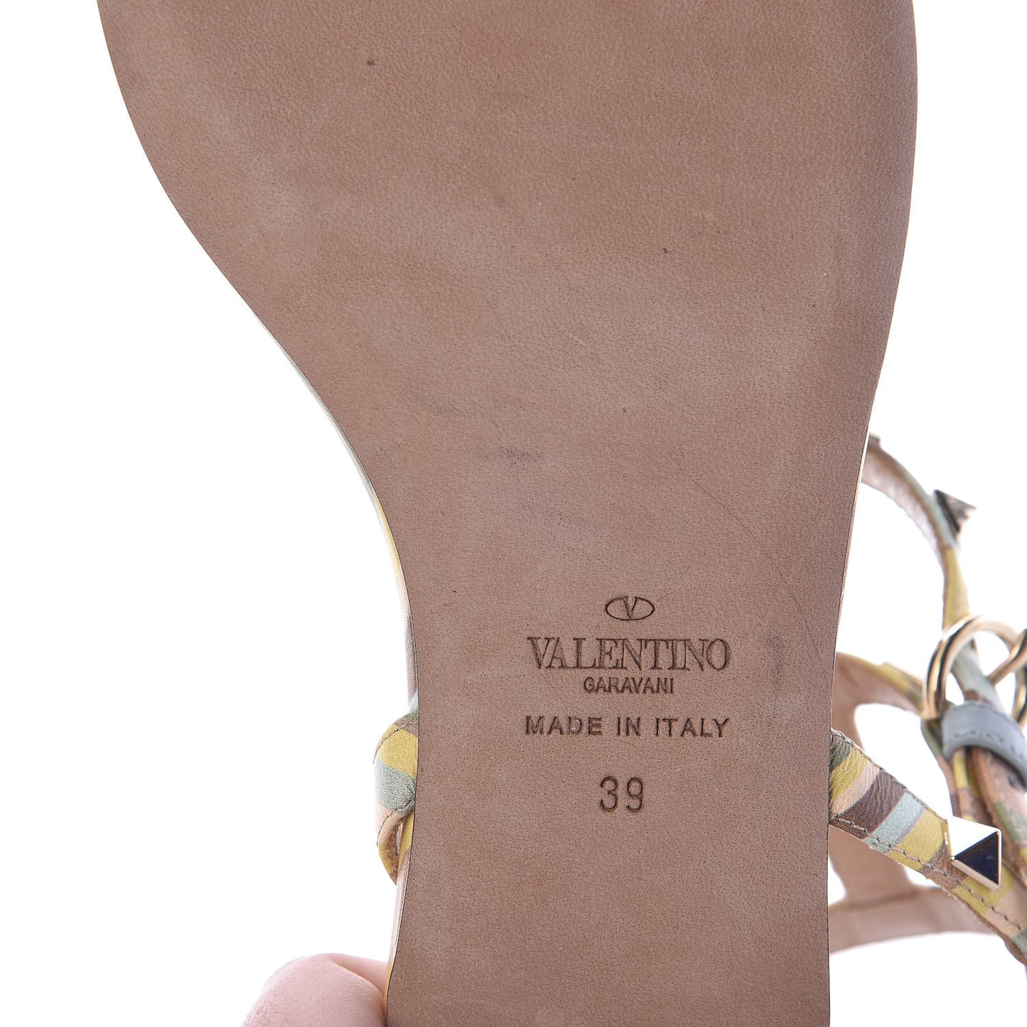 Calfskin Native Couture 1975 Rockstud Ankle Wrap Flat Thong Sandals 39 Multicolor