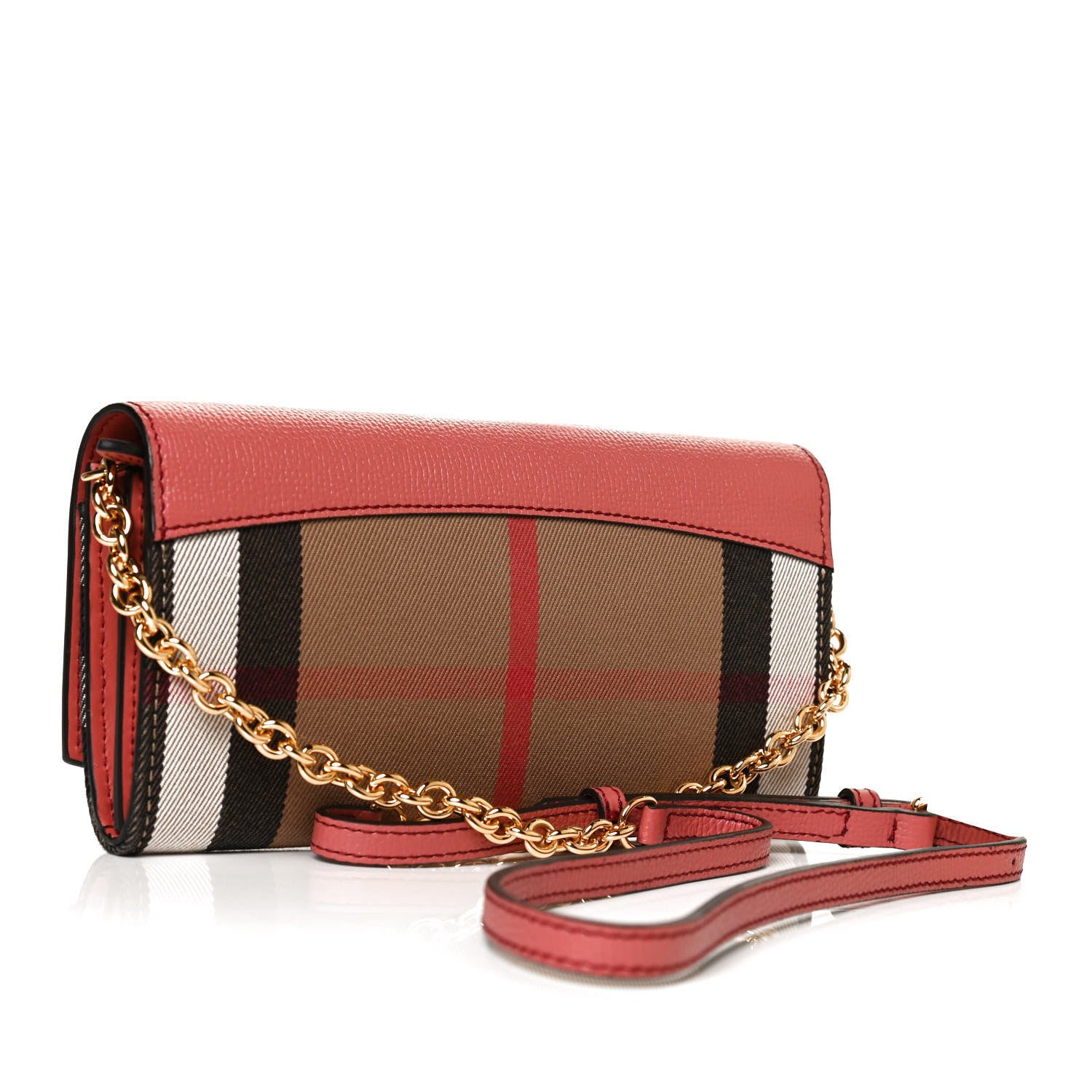 Burberry Calfskin House Check Henley Wallet On Chain Red 3 of 11