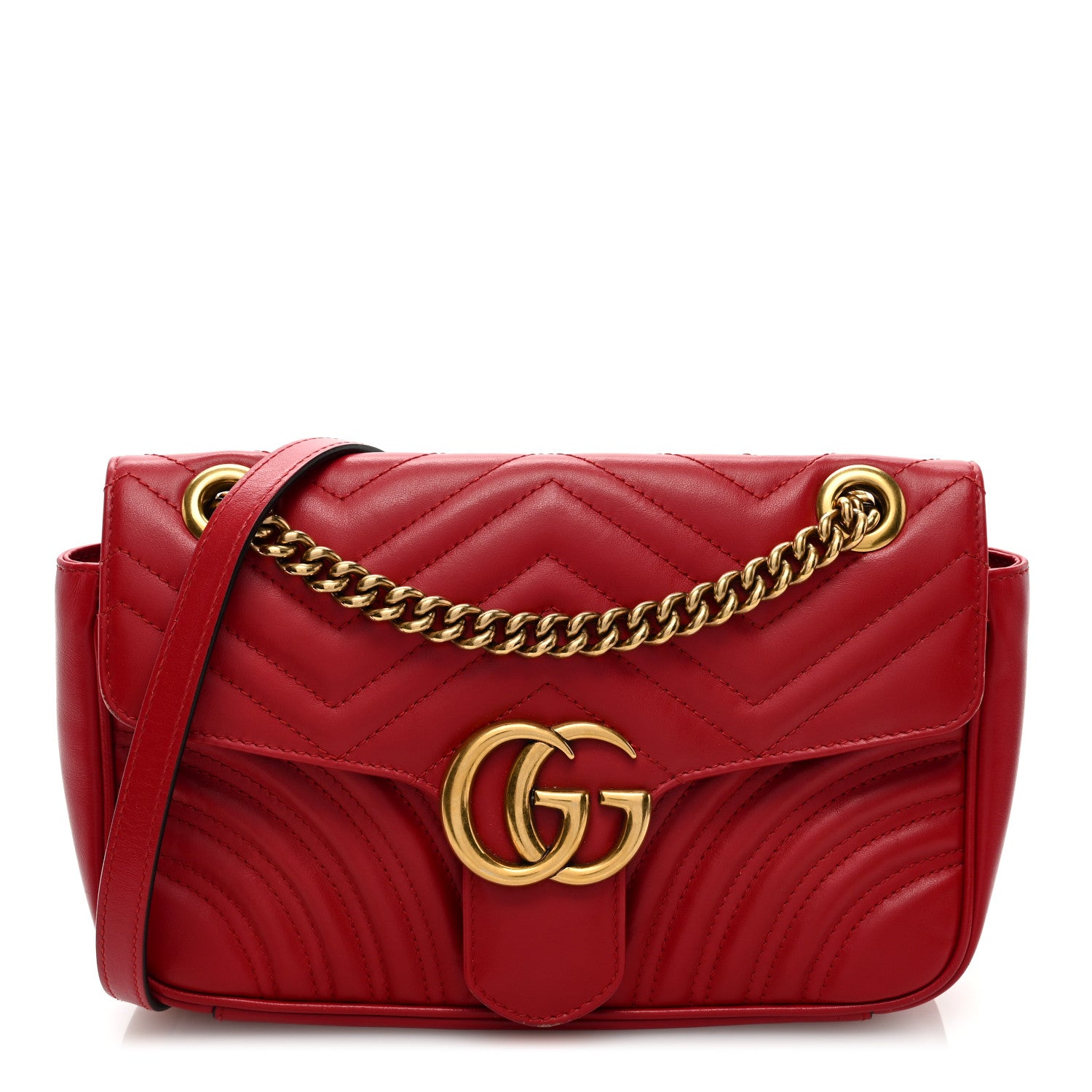 Gucci Calfskin Matelasse Small GG Marmont Shoulder Bag Hibiscus Red 1 of 9